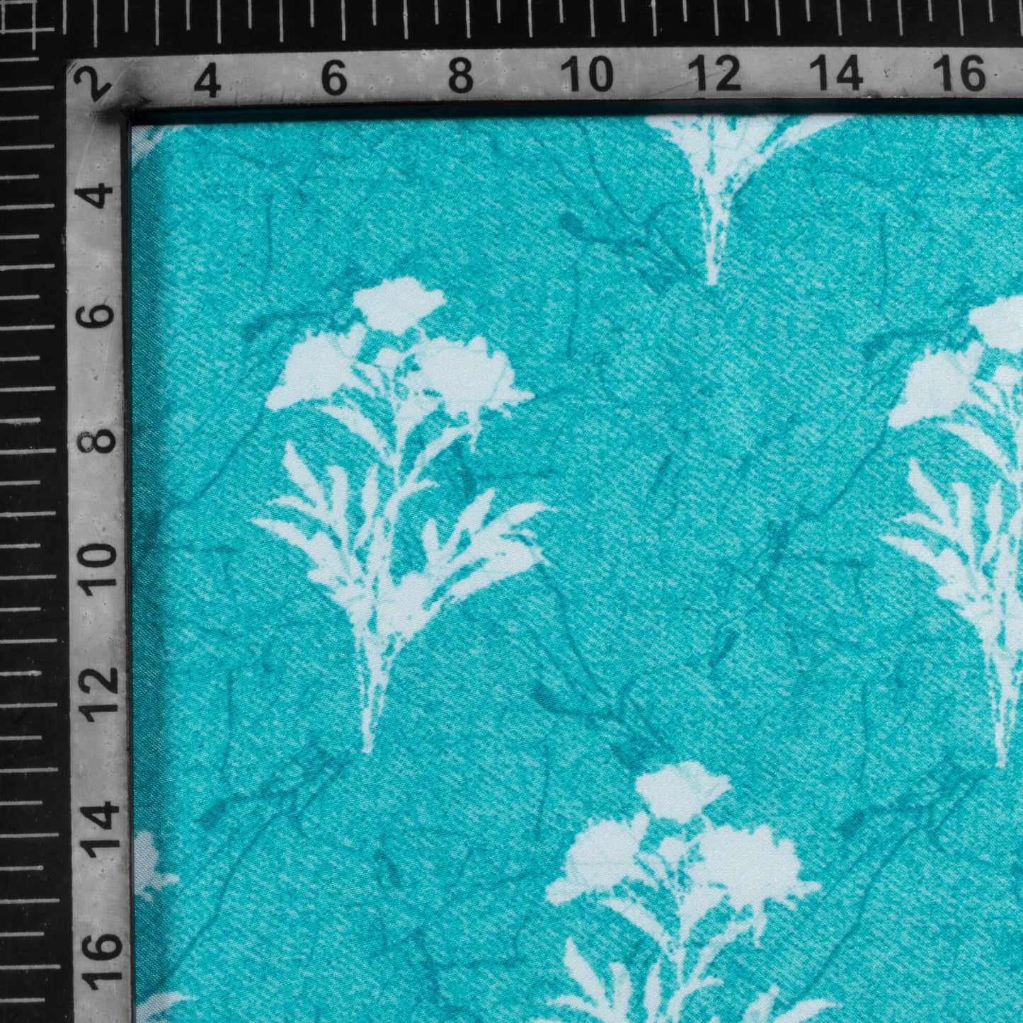 Turqoise And White Floral Pattern Digital Print Premium Lush Satin Fabric