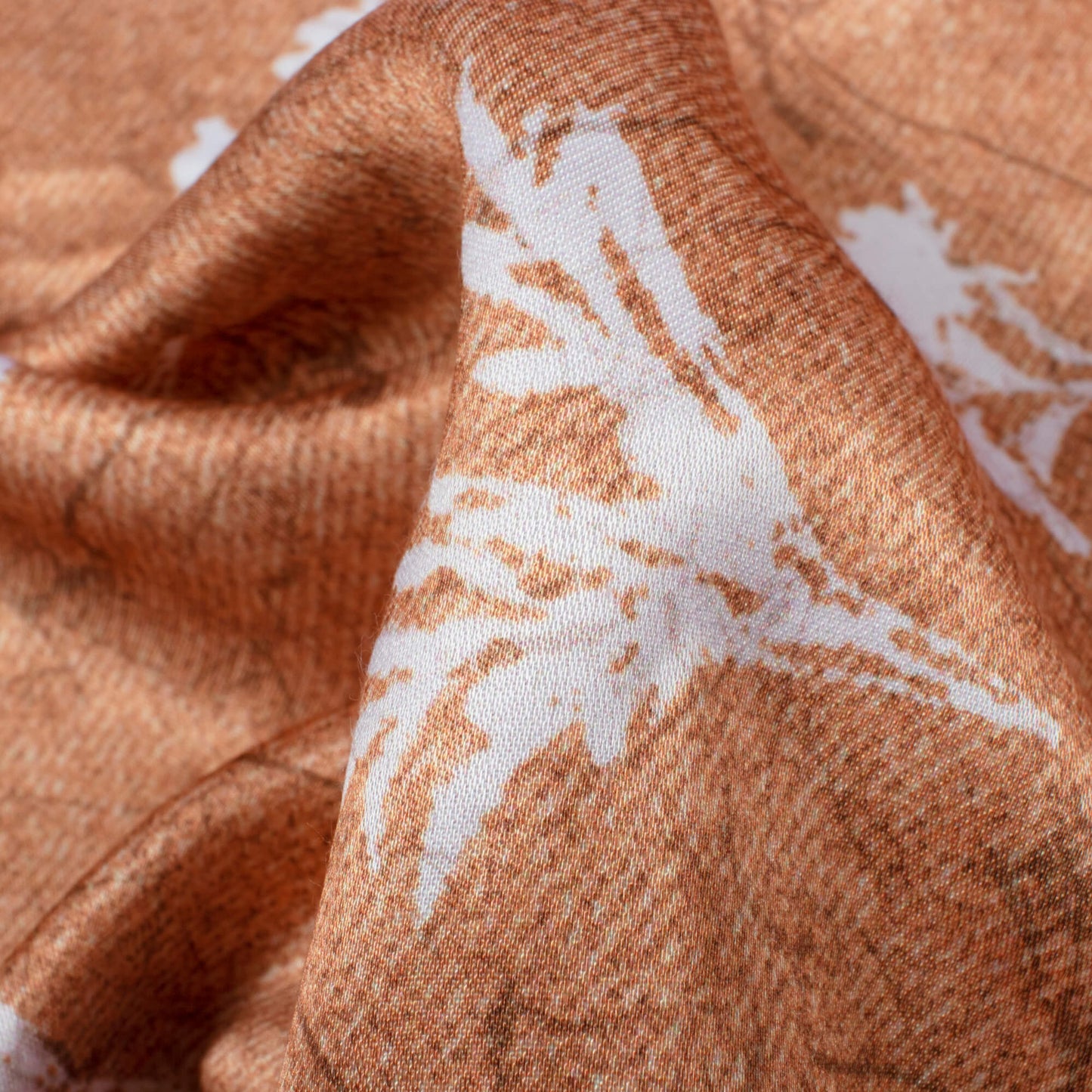 Sable Brown And White Floral Pattern Digital Print Premium Lush Satin Fabric