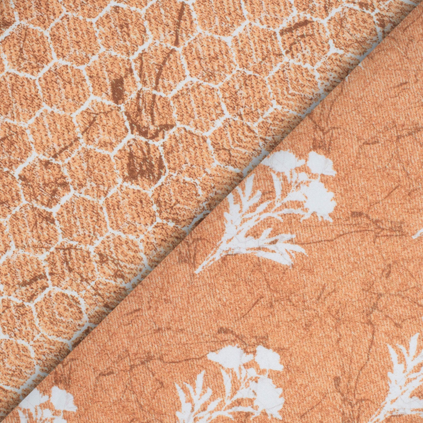 Sable Brown And White Floral Pattern Digital Print Premium Lush Satin Fabric