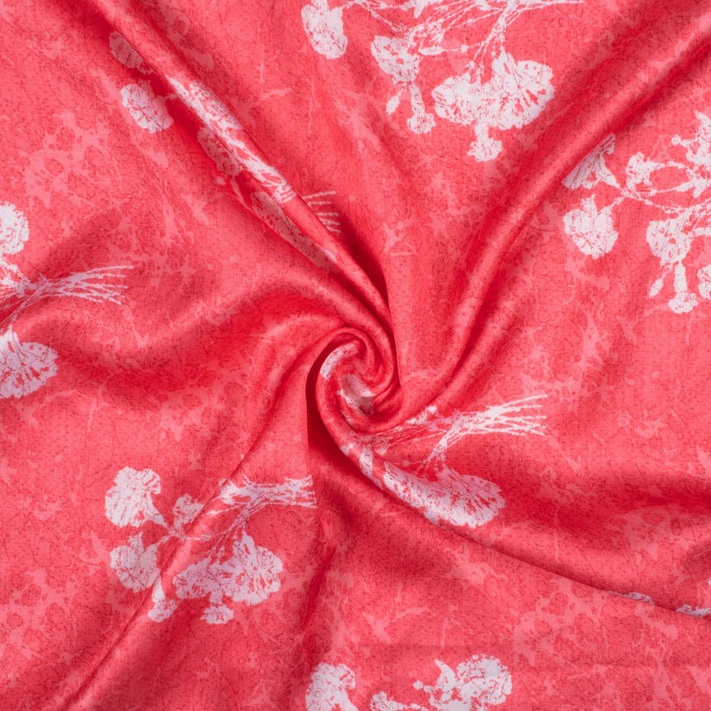 Punch Pink And White Floral Pattern Digital Print Premium Lush Satin Fabric