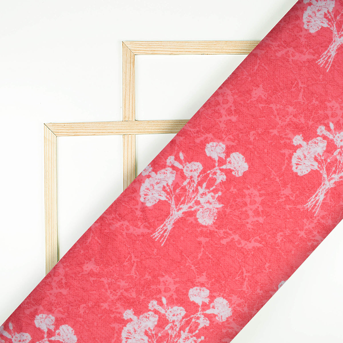 Punch Pink And White Floral Pattern Digital Print Premium Lush Satin Fabric