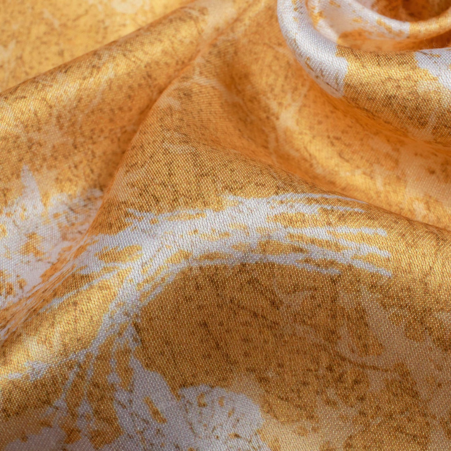 Trombone Yellow And White Floral Pattern Digital Print Premium Lush Satin Fabric