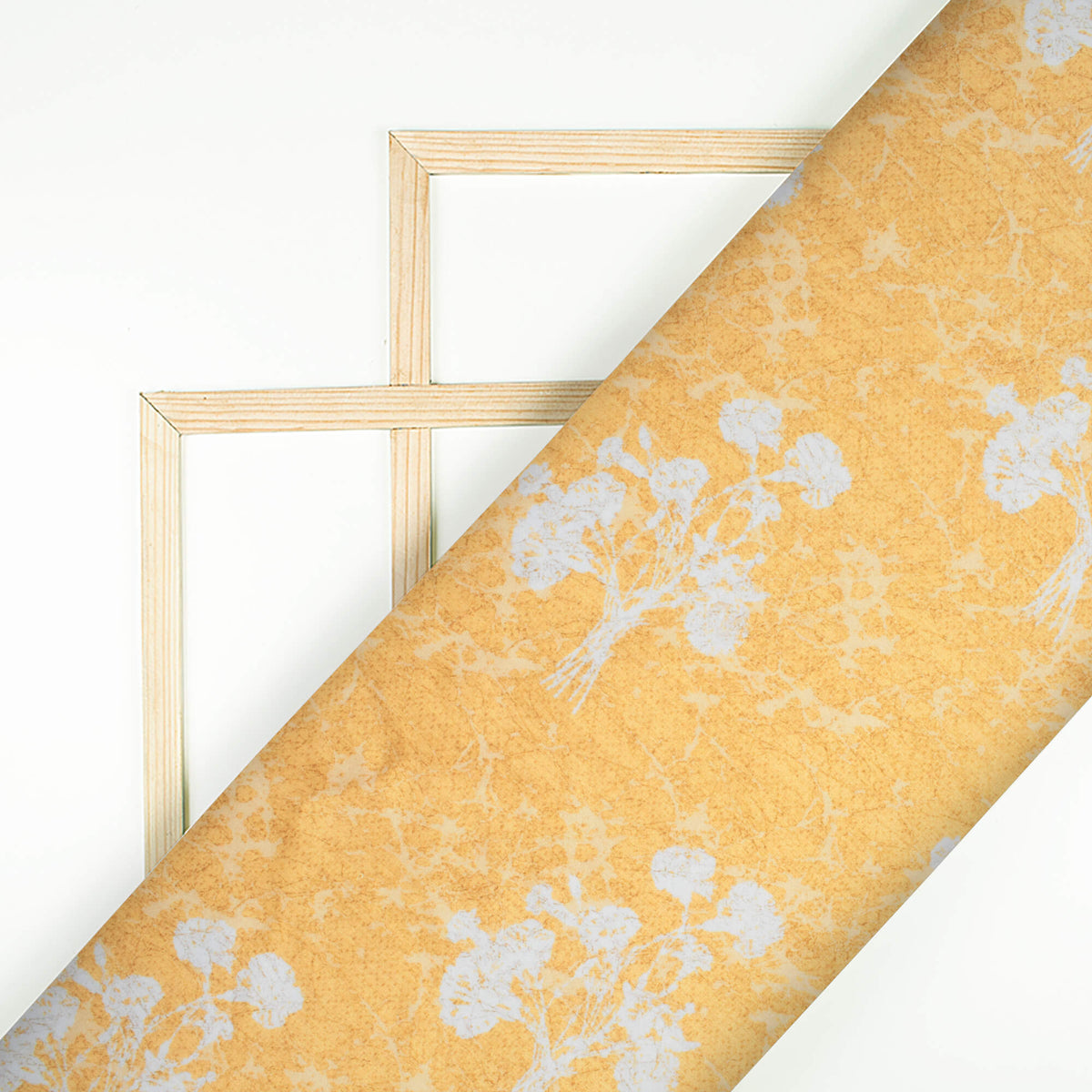 Trombone Yellow And White Floral Pattern Digital Print Premium Lush Satin Fabric
