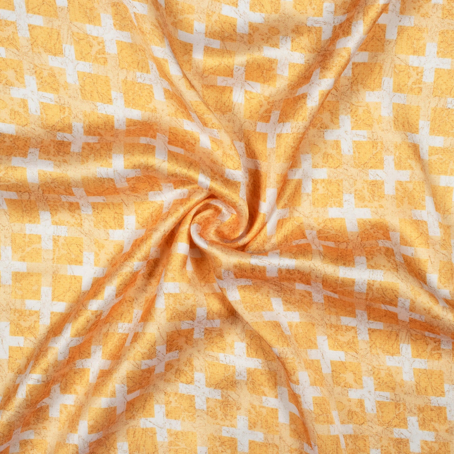 Trombone Yellow And White Geometric Pattern Digital Print Premium Lush Satin Fabric
