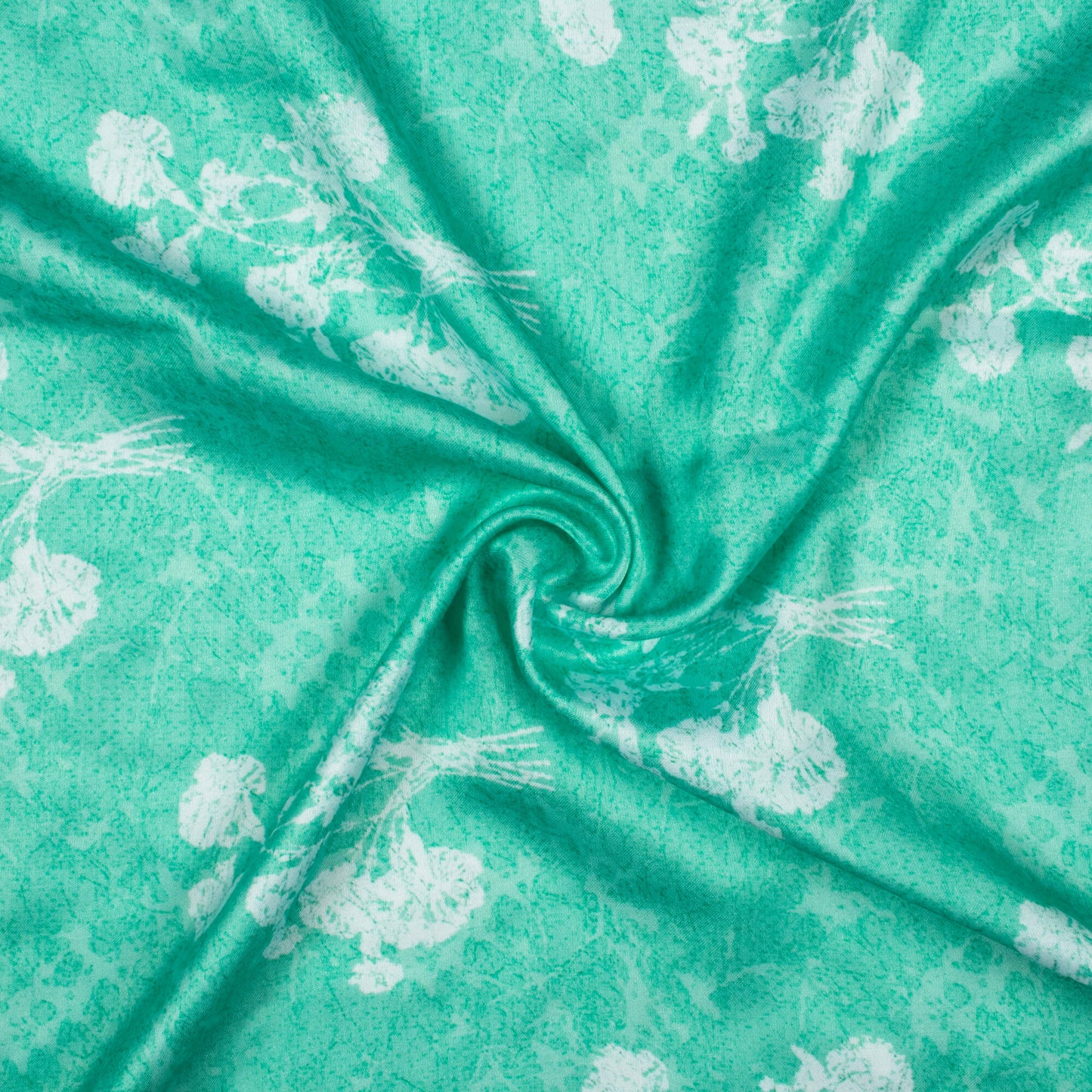 Fountain Blue And White Floral Pattern Digital Print Premium Lush Satin Fabric