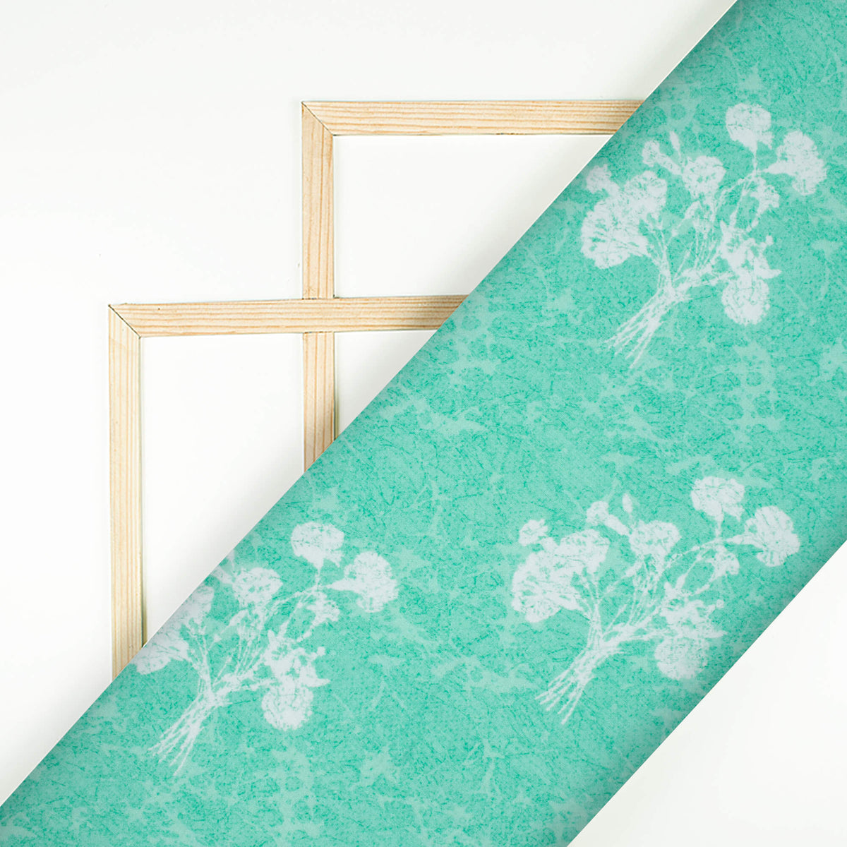 Fountain Blue And White Floral Pattern Digital Print Premium Lush Satin Fabric