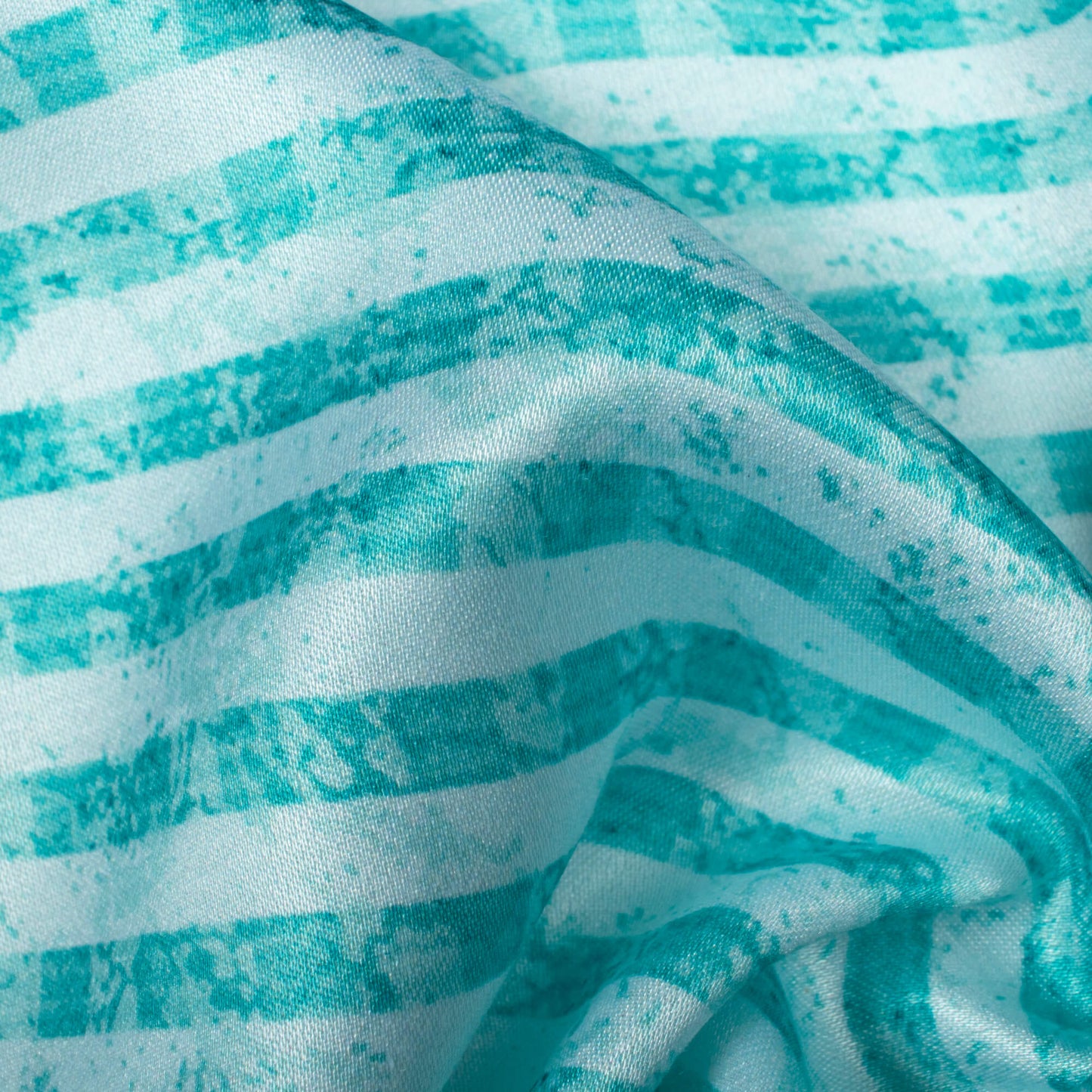 Sky Blue And White Stripes Pattern Digital Print Premium Lush Satin Fabric
