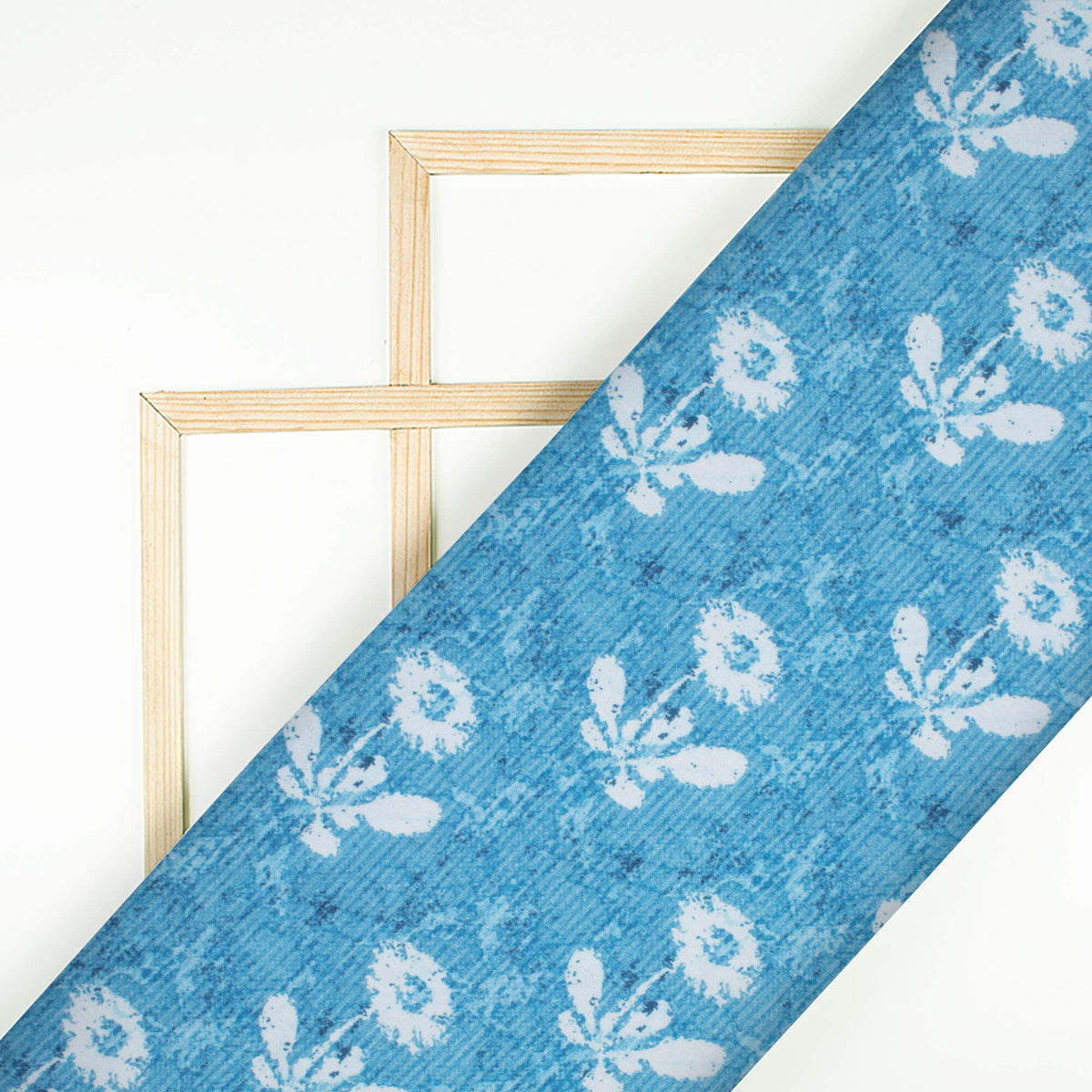 Curious Blue And White Floral Pattern Digital Print Premium Lush Satin Fabric