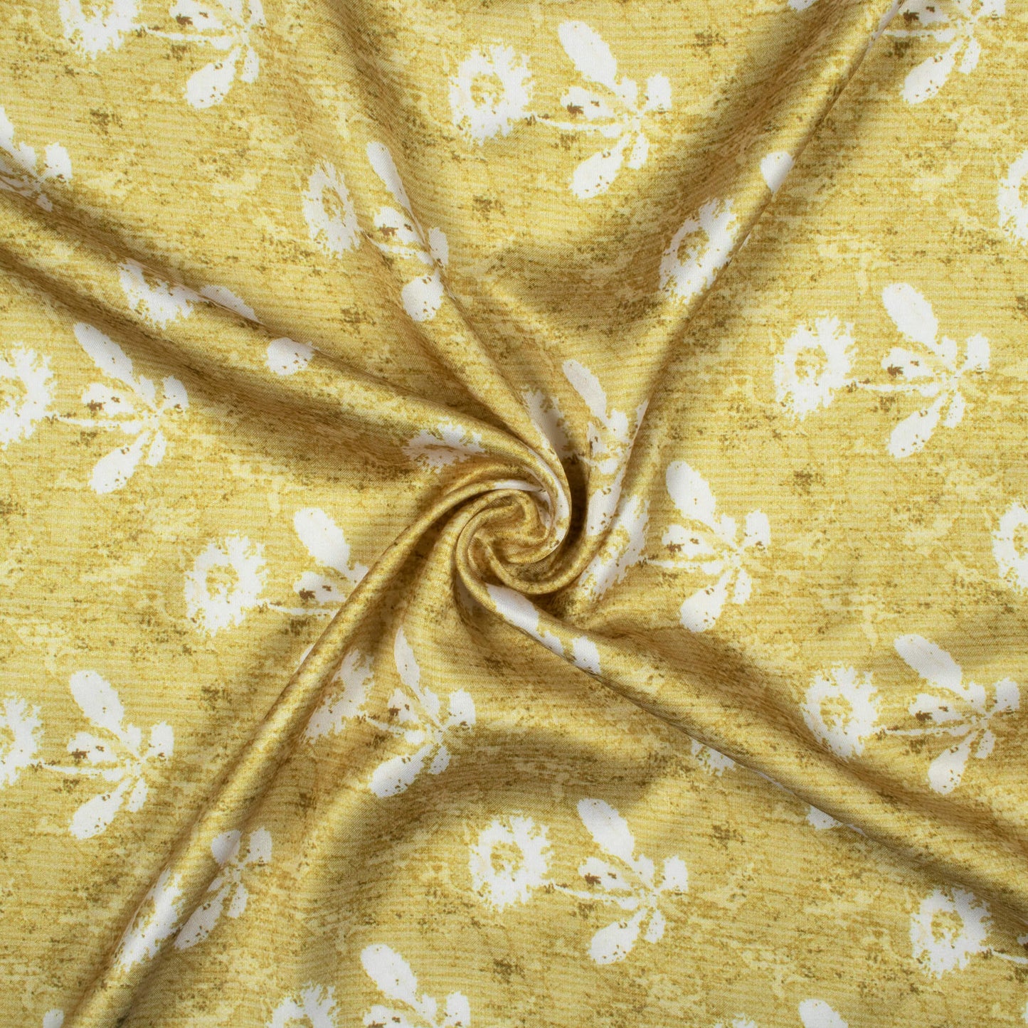 Trombone Yellow And White Floral Pattern Digital Print Premium Lush Satin Fabric