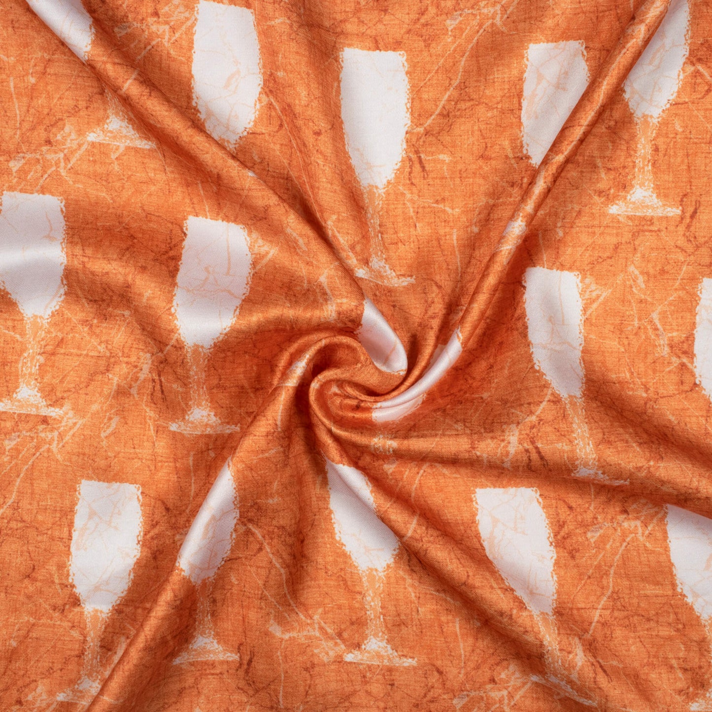 Burnt Orange And White Quirky Pattern Digital Print Premium Lush Satin Fabric