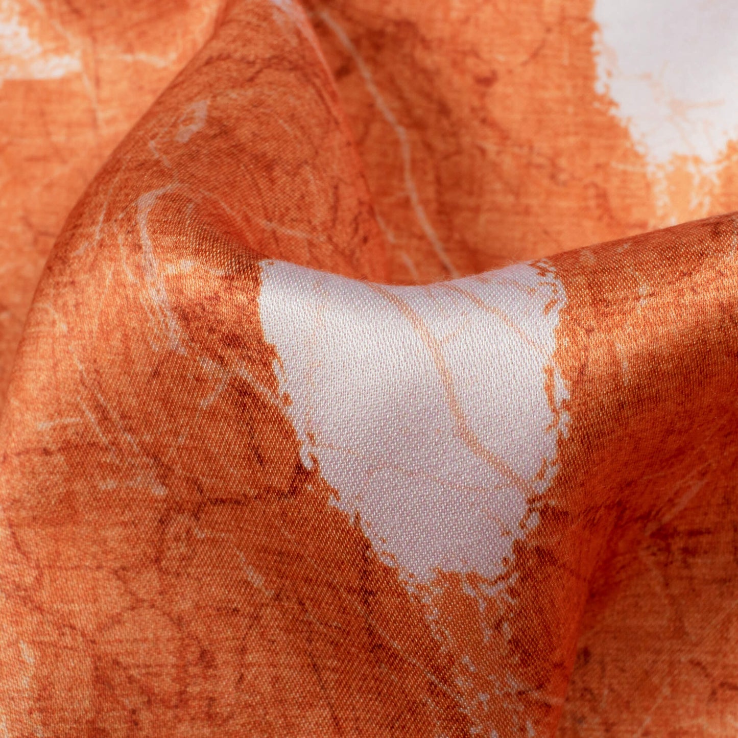 Burnt Orange And White Quirky Pattern Digital Print Premium Lush Satin Fabric