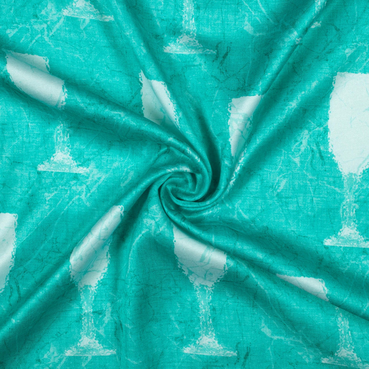 Turquoise And White Quirky Pattern Digital Print Premium Lush Satin Fabric