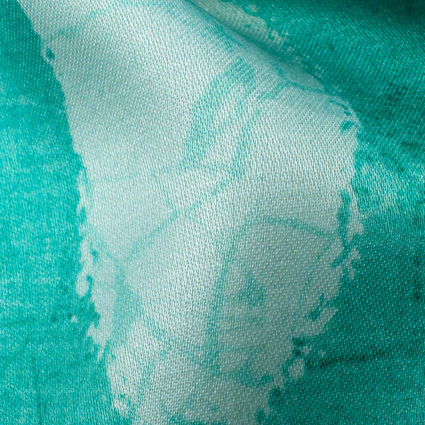 Turquoise And White Quirky Pattern Digital Print Premium Lush Satin Fabric