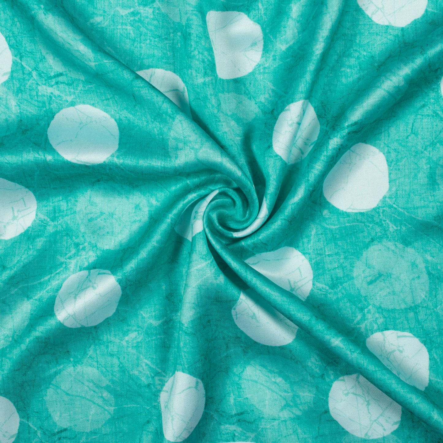 Turquoise And White Geometric Pattern Digital Print Premium Lush Satin Fabric