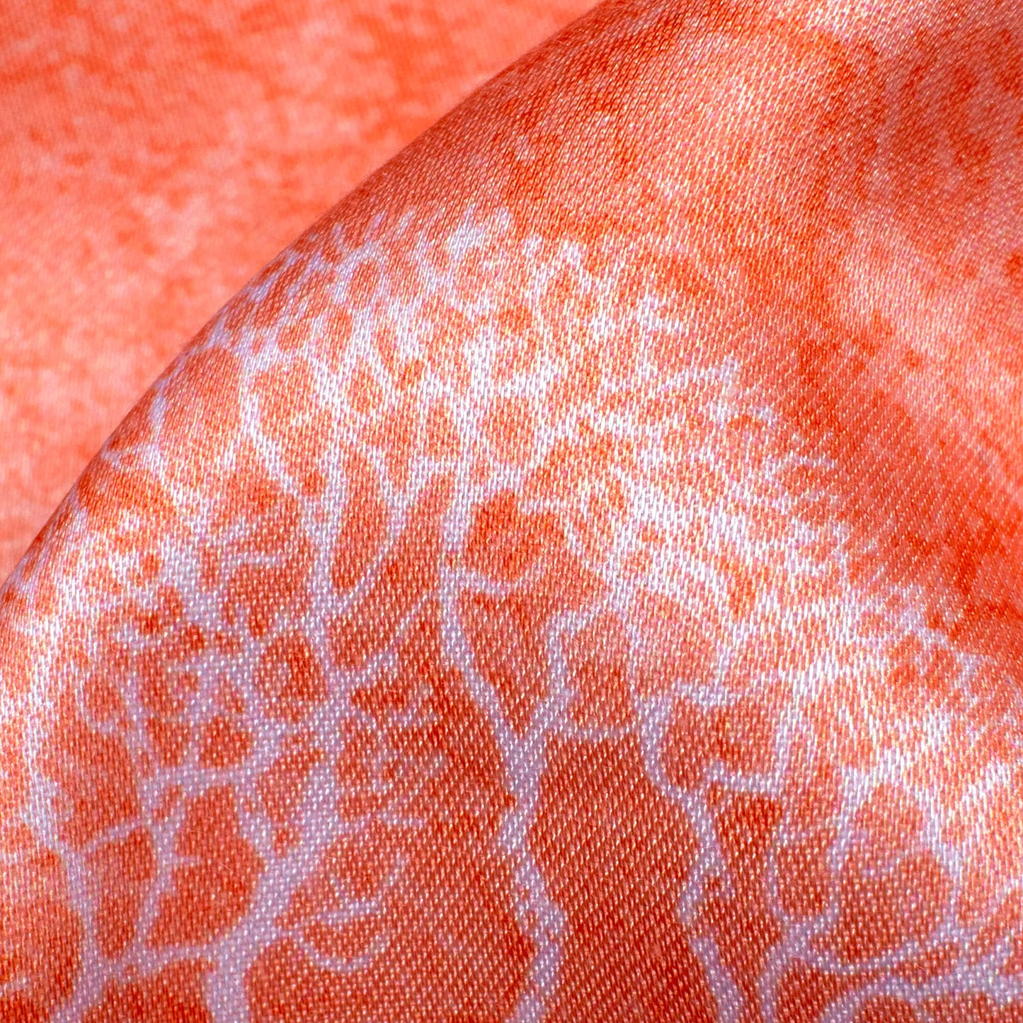 Coral Peach And White Floral Pattern Digital Print Premium Lush Satin Fabric
