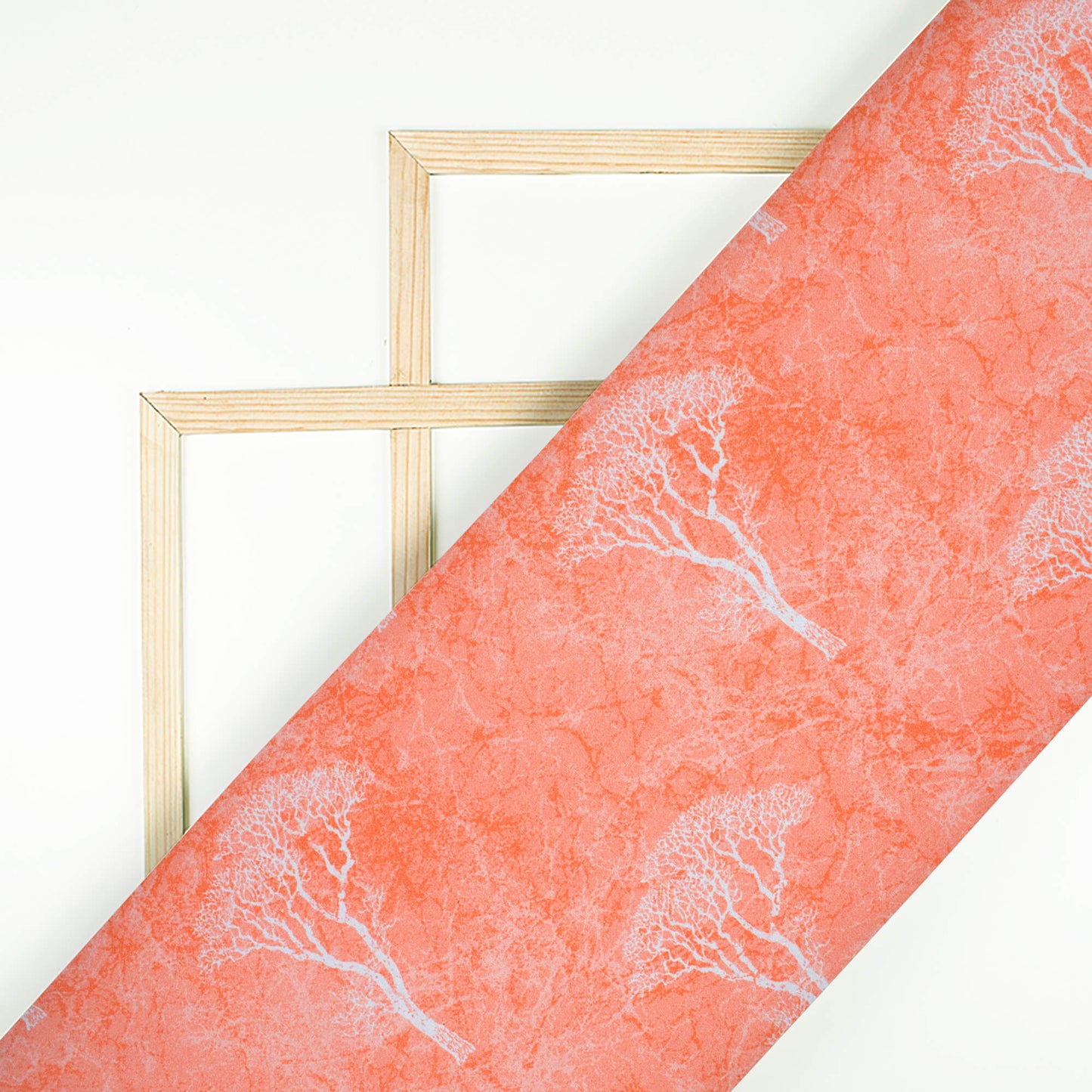 Coral Peach And White Floral Pattern Digital Print Premium Lush Satin Fabric