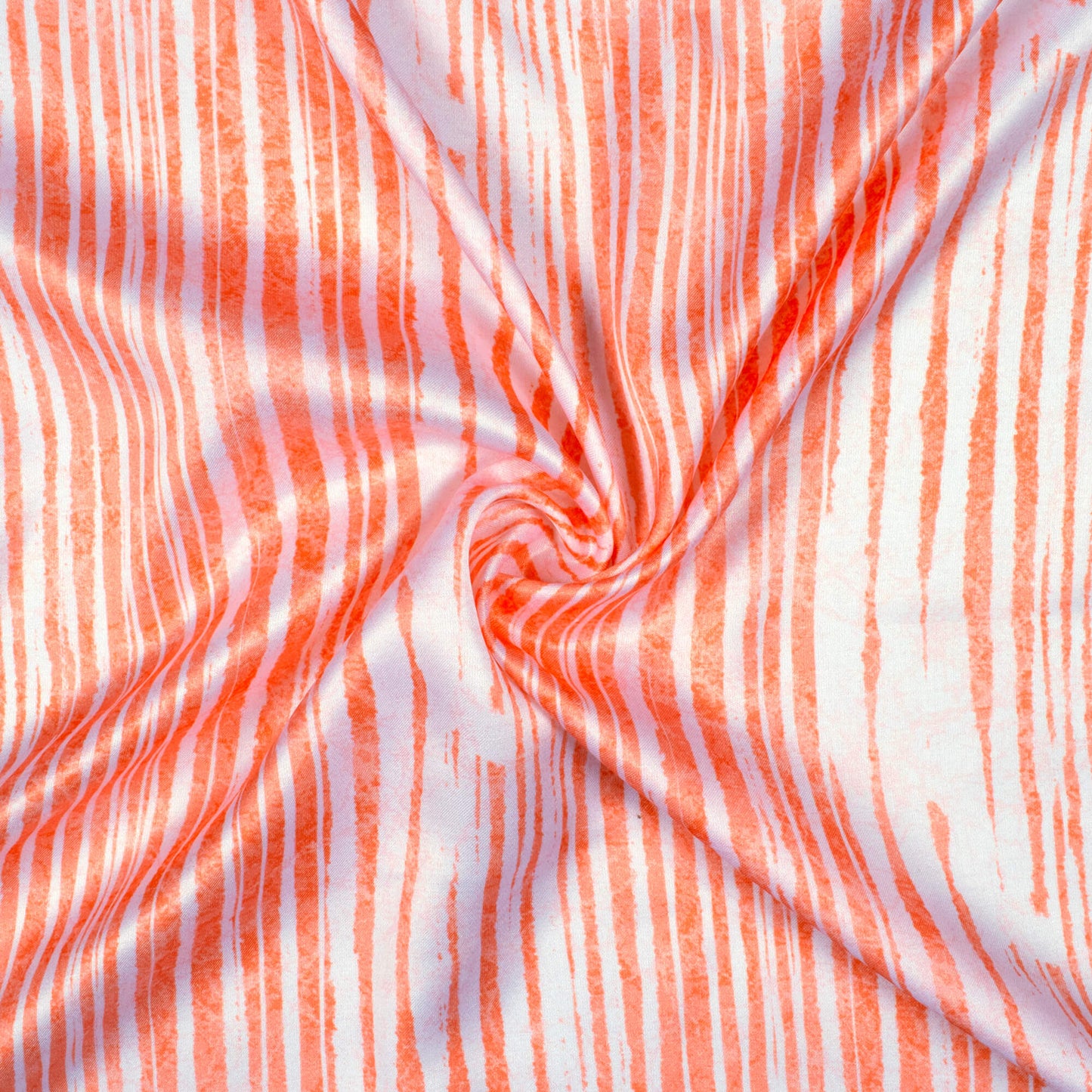 Coral Peach And White Abstract Pattern Digital Print Premium Lush Satin Fabric