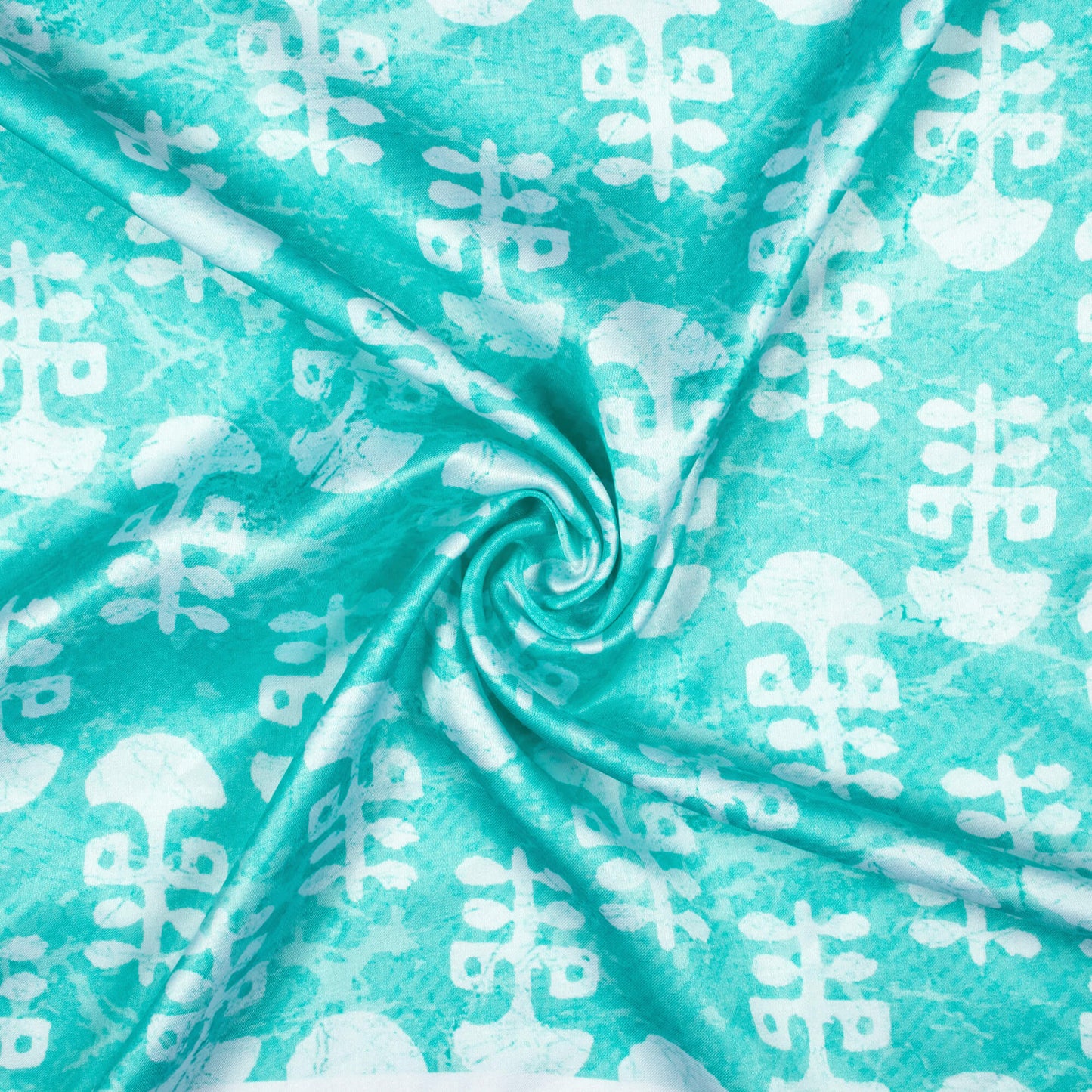Jordy Blue And White Booti Pattern Digital Print Premium Lush Satin Fabric