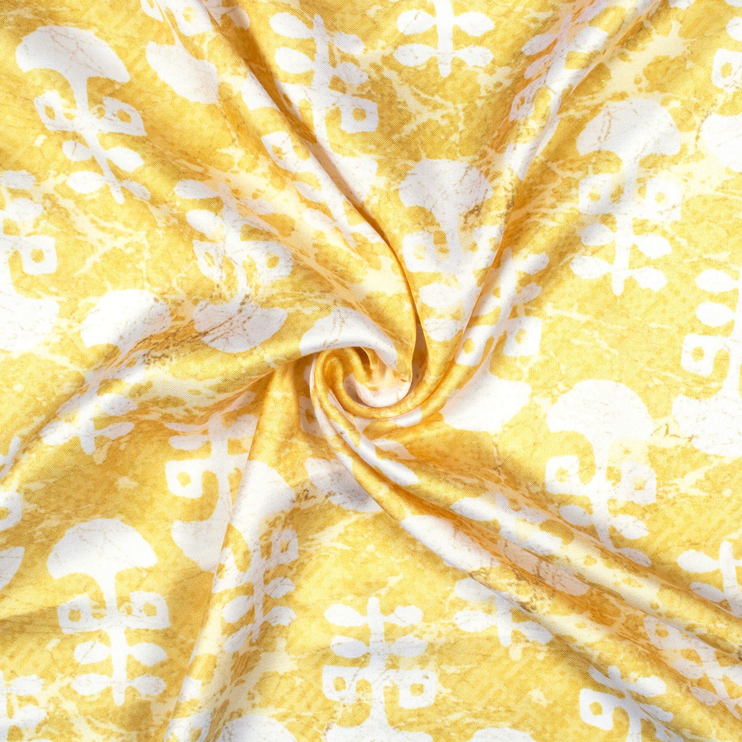 Trombone Yellow And White Booti Pattern Digital Print Premium Lush Satin Fabric