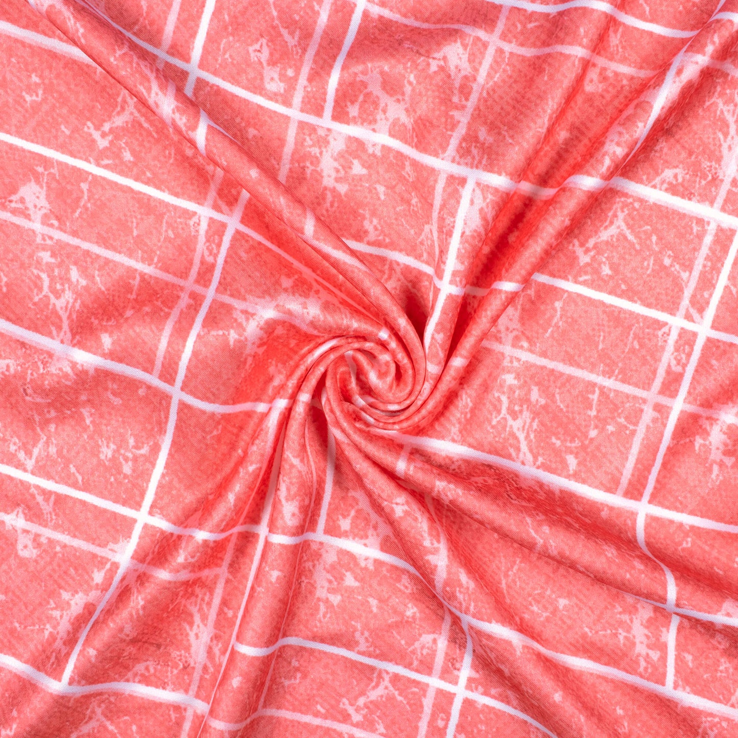 Rouge Pink And White Geometric Pattern Digital Print Premium Lush Satin Fabric