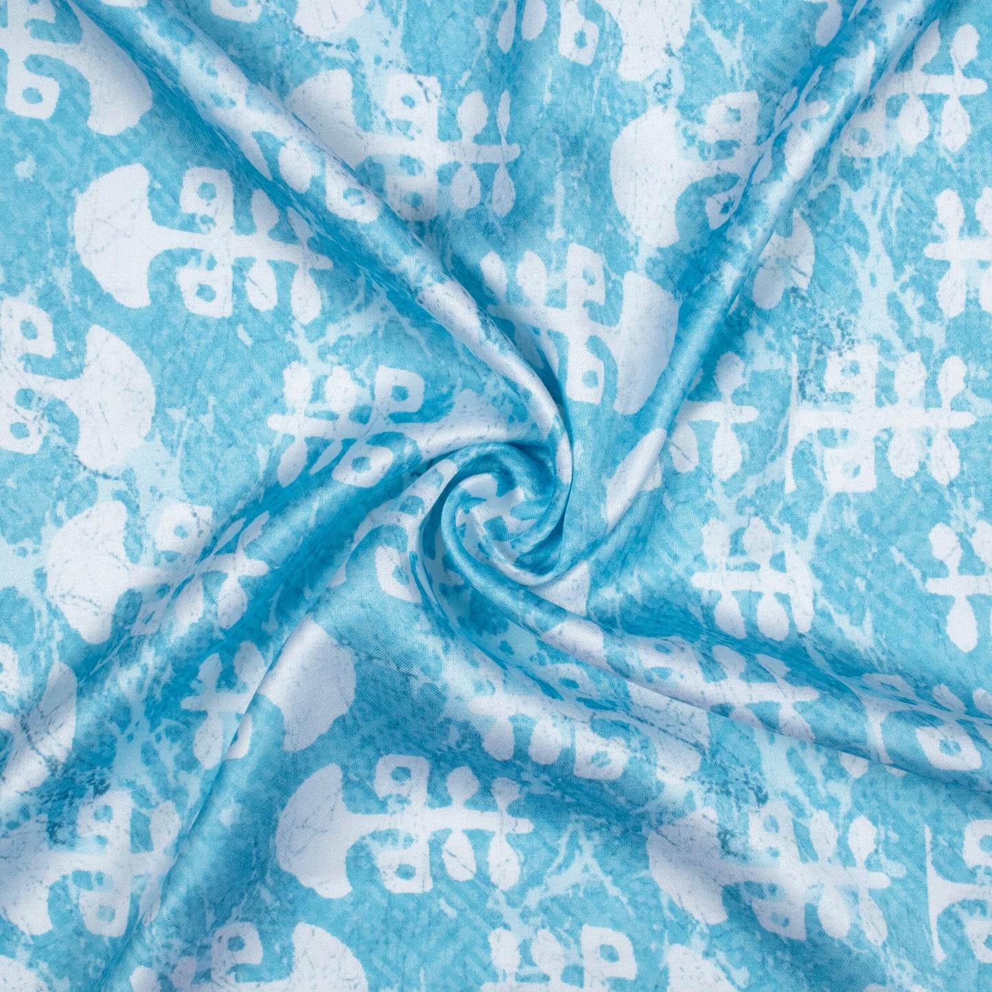 Sky Blue And White Booti Pattern Digital Print Premium Lush Satin Fabric