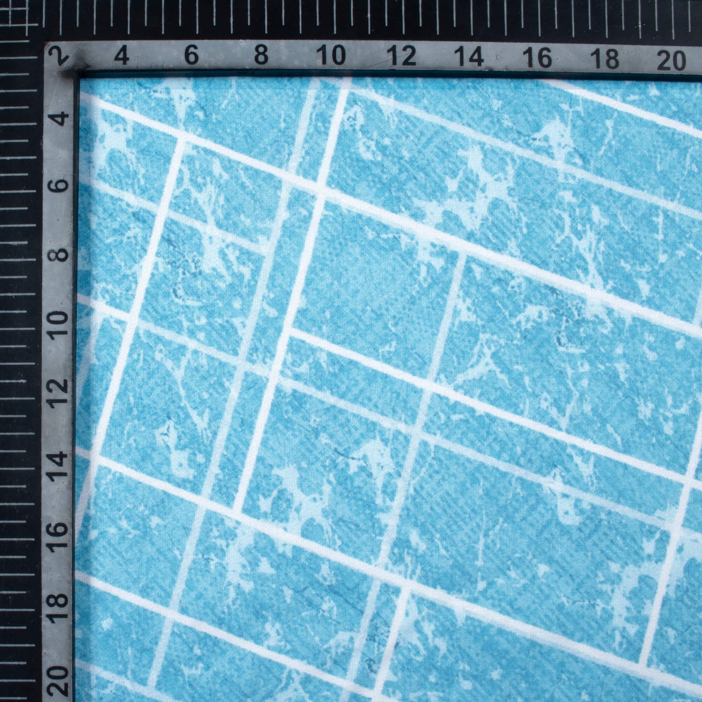 Sky Blue And White Geometric Pattern Digital Print Premium Lush Satin Fabric