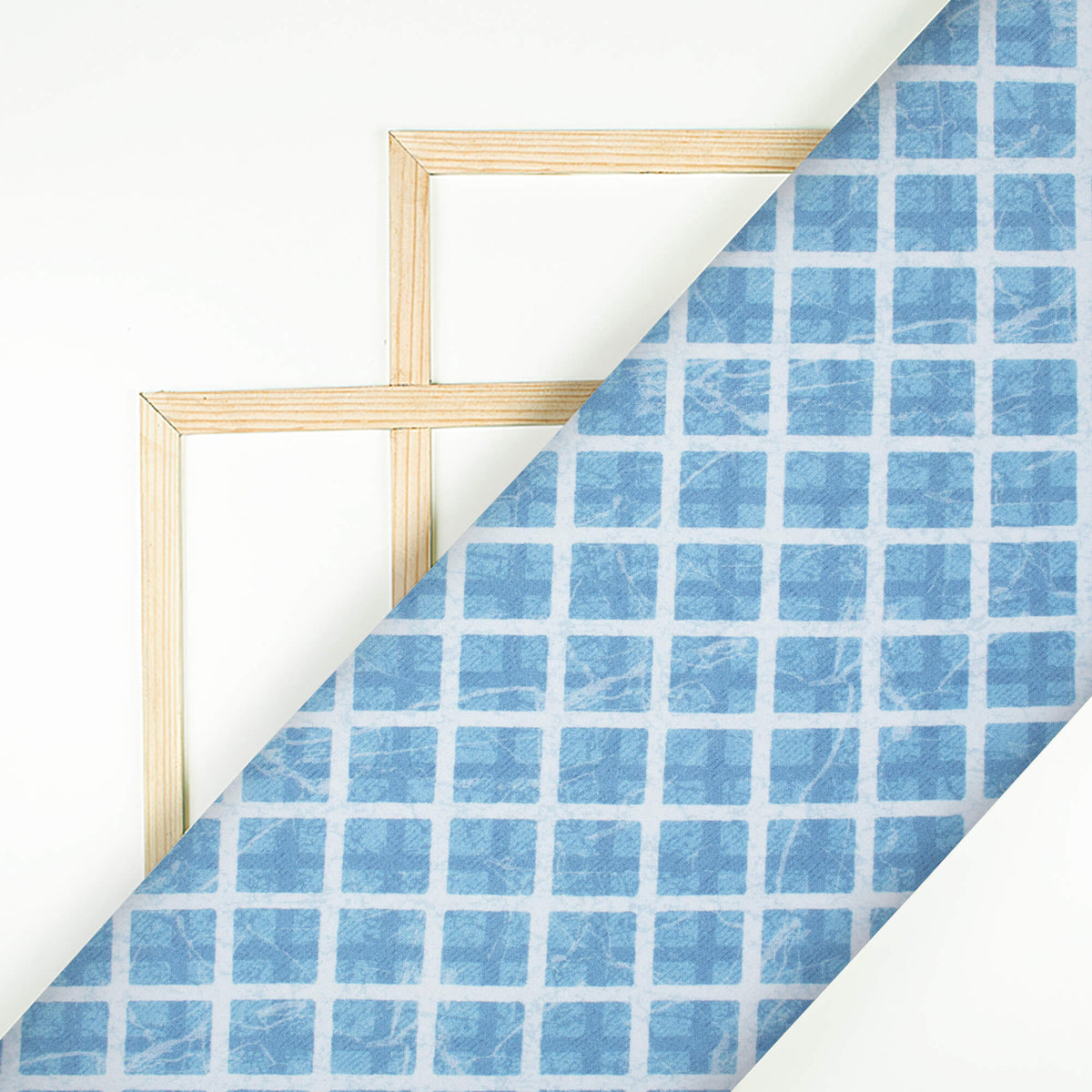Chetwode Blue And White Checks Pattern Digital Print Premium Lush Satin Fabric
