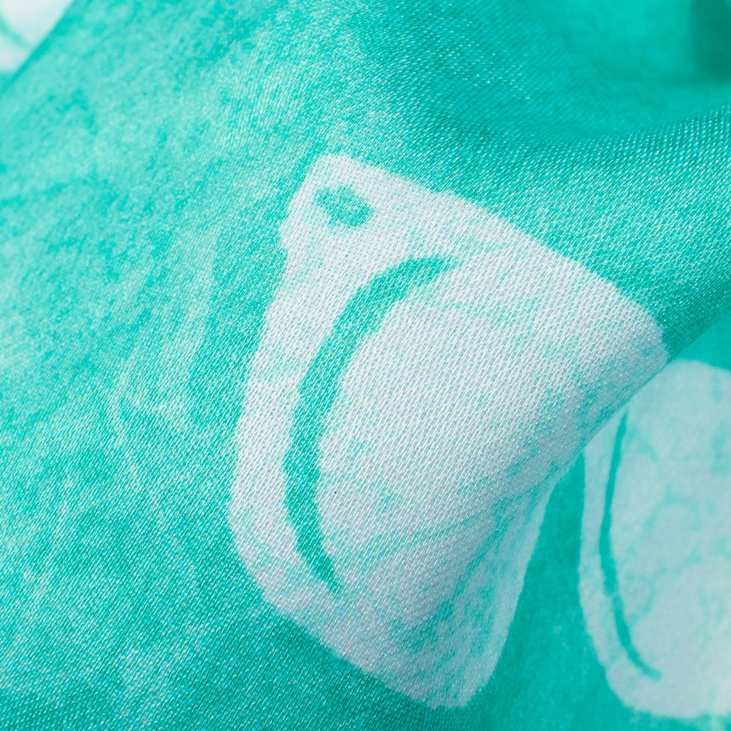 Turquoise And White Quirky Pattern Digital Print Premium Lush Satin Fabric