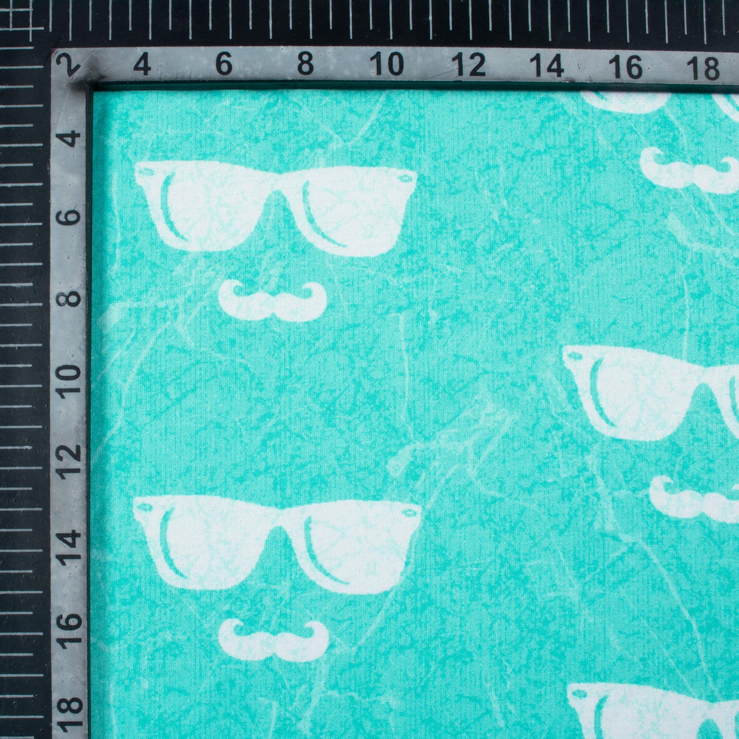 Turquoise And White Quirky Pattern Digital Print Premium Lush Satin Fabric
