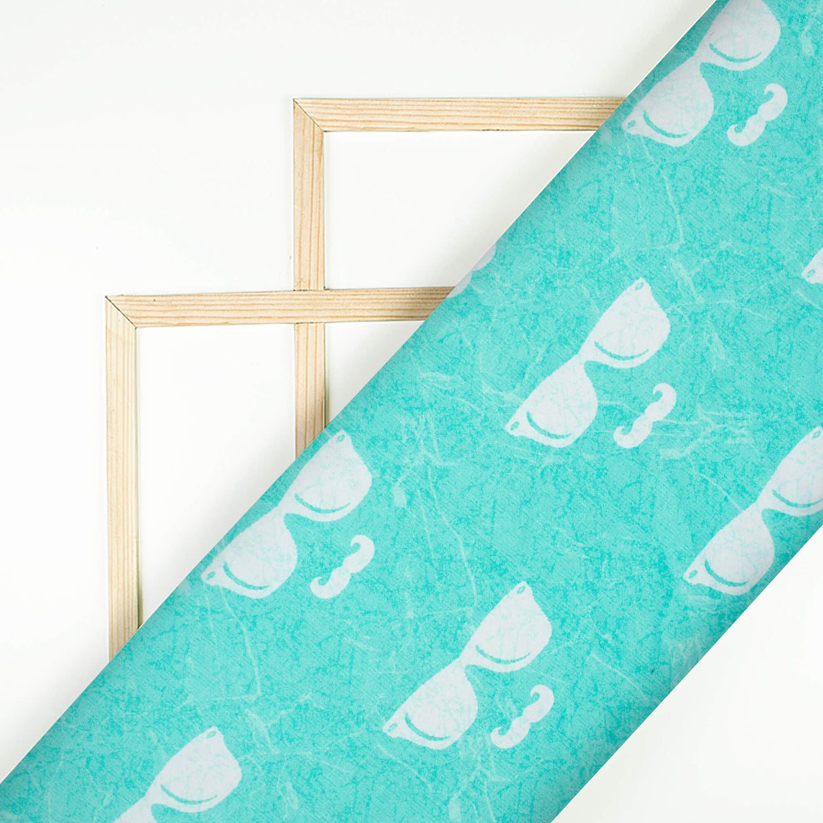 Turquoise And White Quirky Pattern Digital Print Premium Lush Satin Fabric