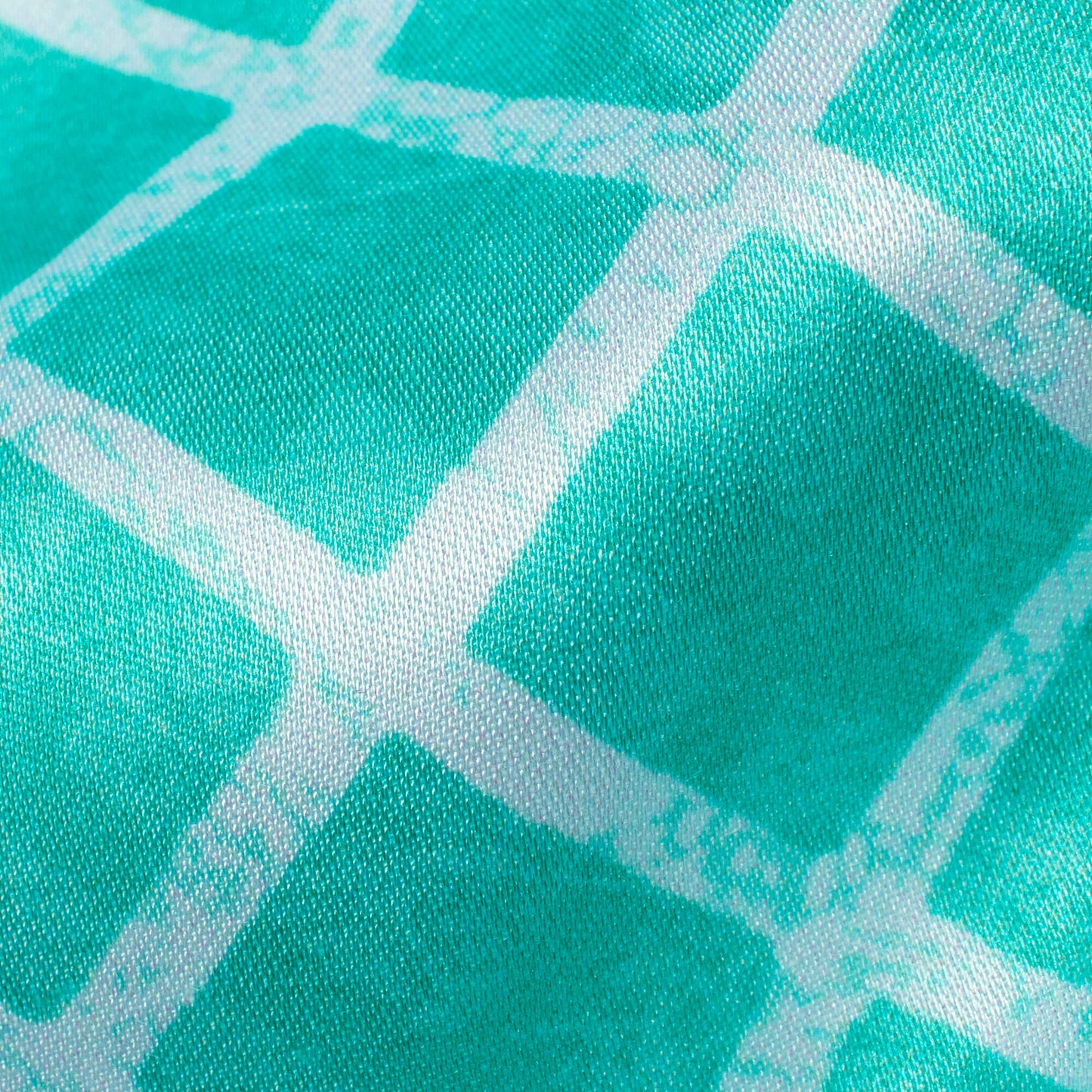 Turquoise And White Geometric Pattern Digital Print Premium Lush Satin Fabric
