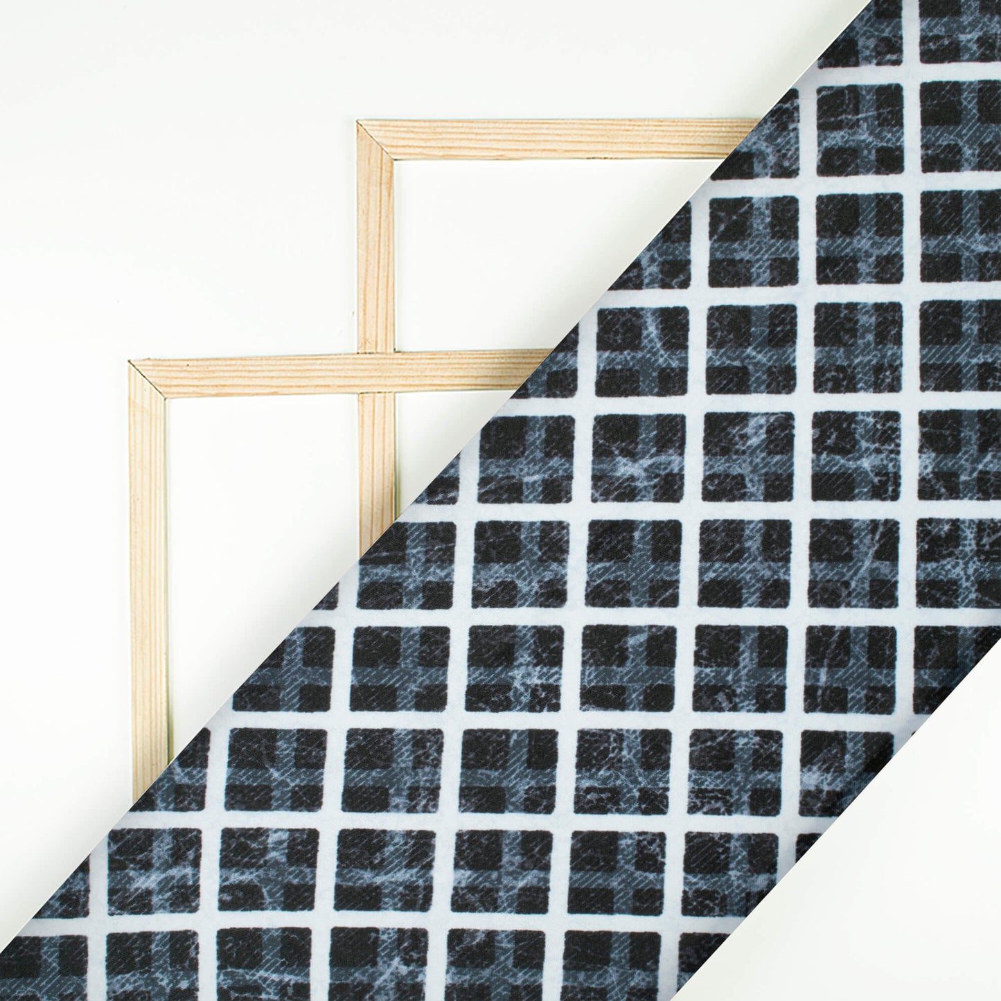 Black And White Checks Pattern Digital Print Premium Lush Satin Fabric