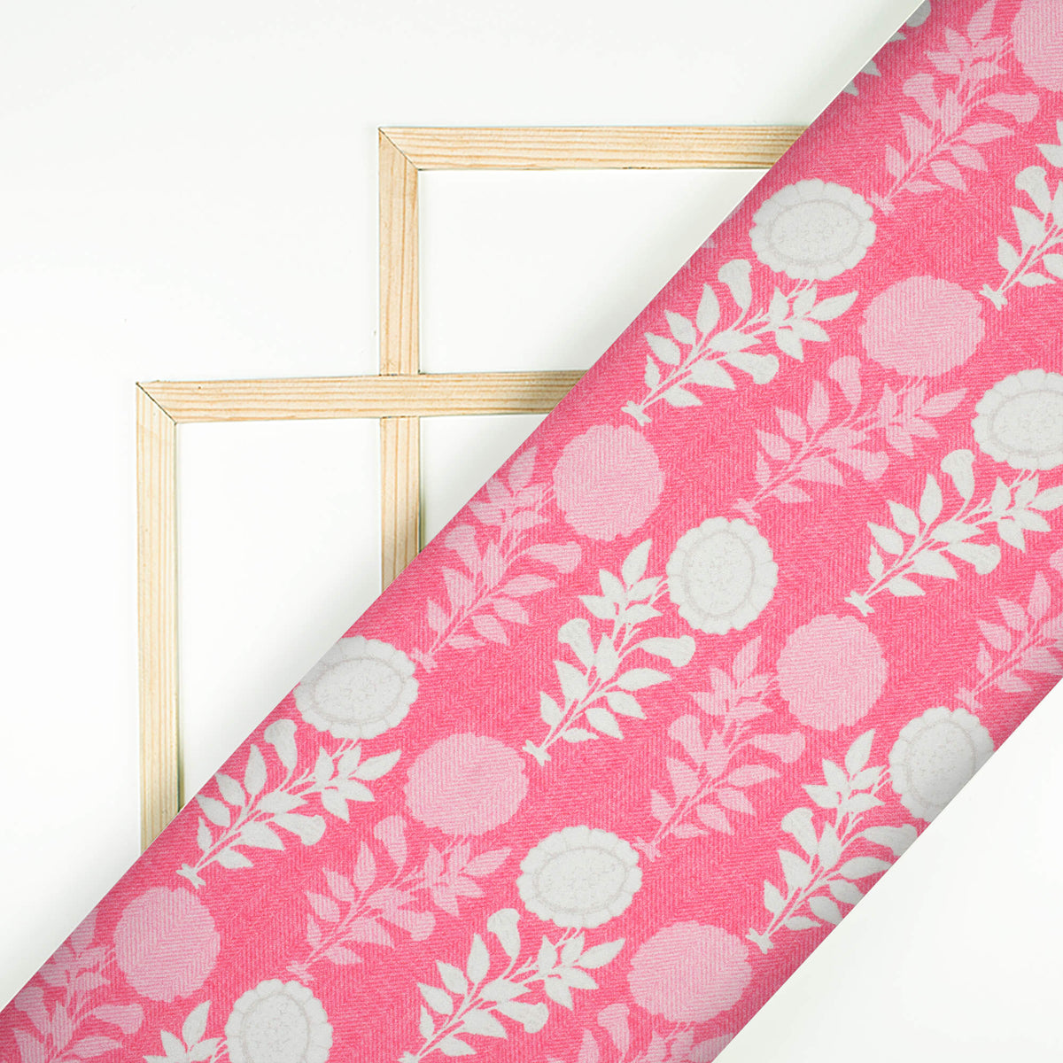 Hot Pink And White Floral Pattern Digital Print Premium Lush Satin Fabric