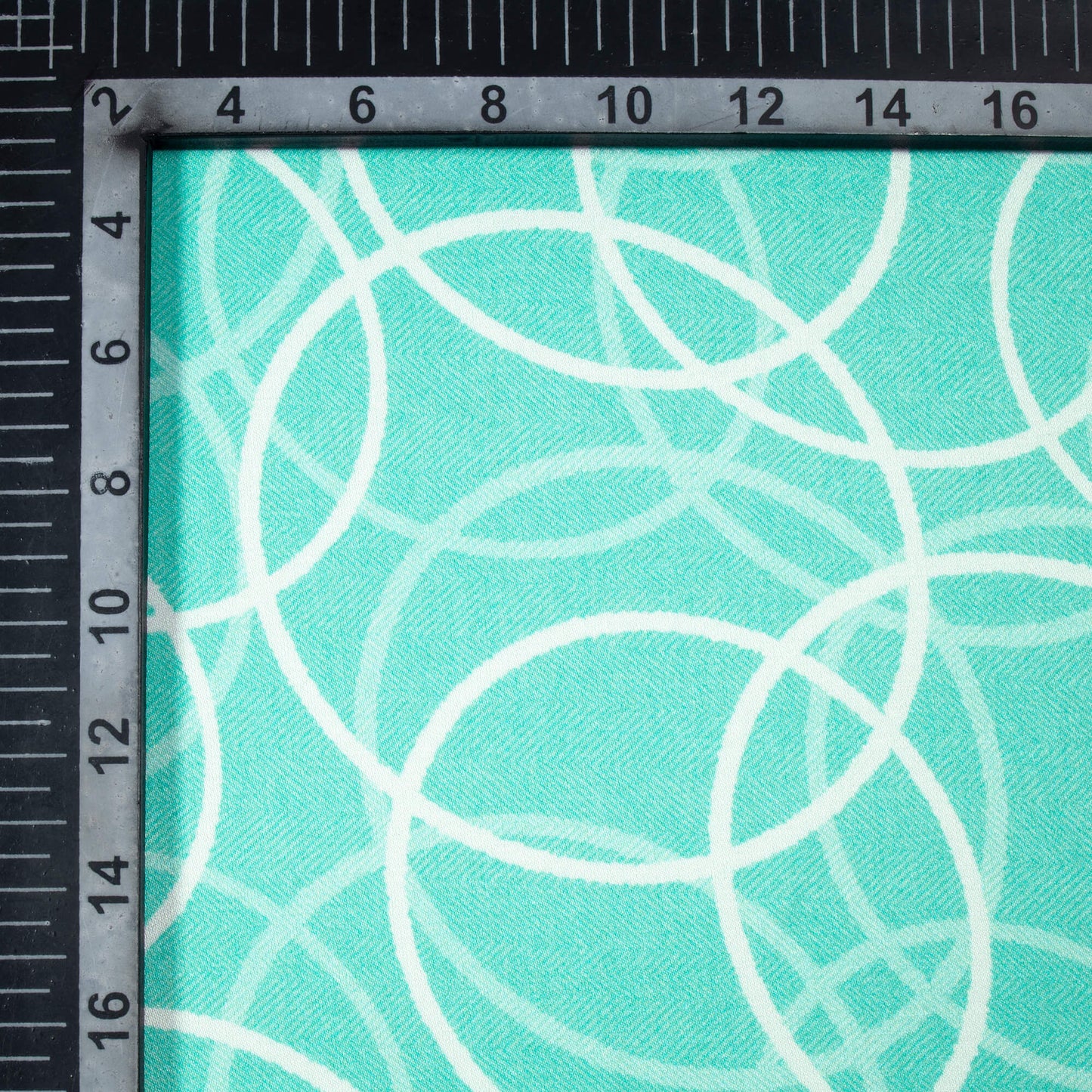 Turquoise And White Geometric Pattern Digital Print Premium Lush Satin Fabric