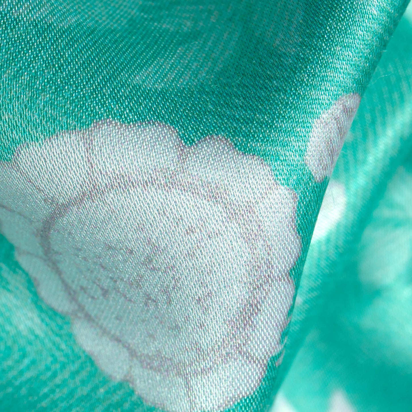Turquoise And White Floral Pattern Digital Print Premium Lush Satin Fabric