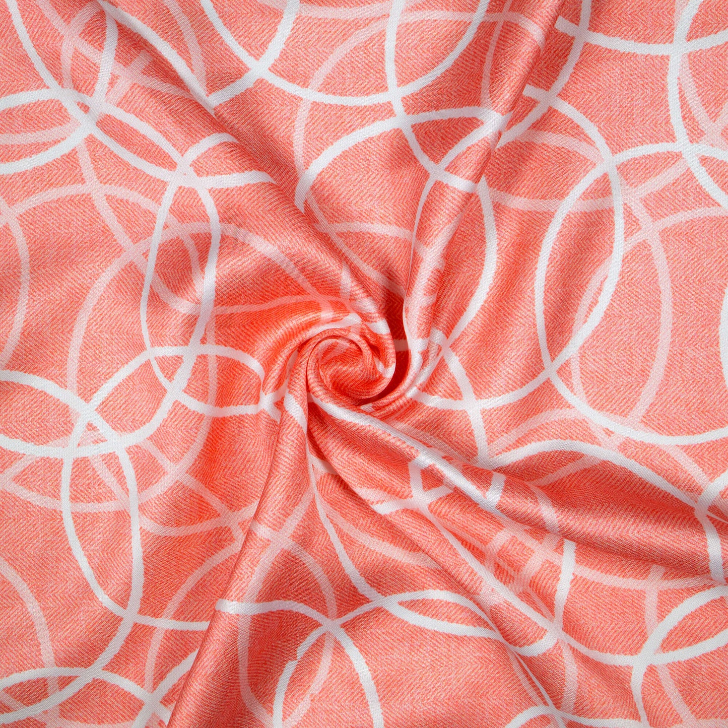 Salmon Pink And White Geometric Pattern Digital Print Premium Lush Satin Fabric