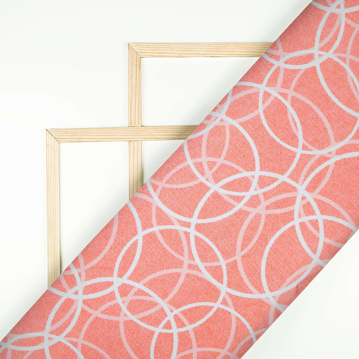 Salmon Pink And White Geometric Pattern Digital Print Premium Lush Satin Fabric