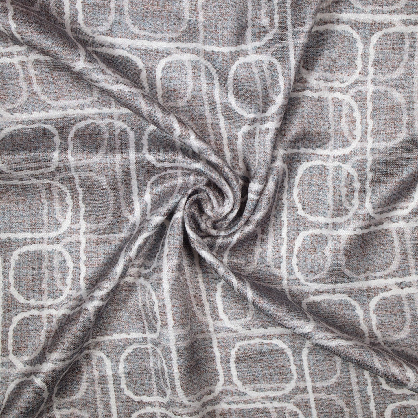 Grey And White Geometric Pattern Digital Print Premium Lush Satin Fabric