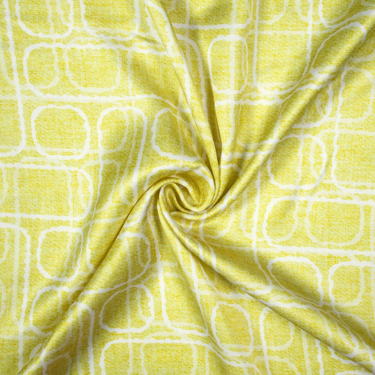Chartreuse Yellow And White Geometric Pattern Digital Print Premium Lush Satin Fabric