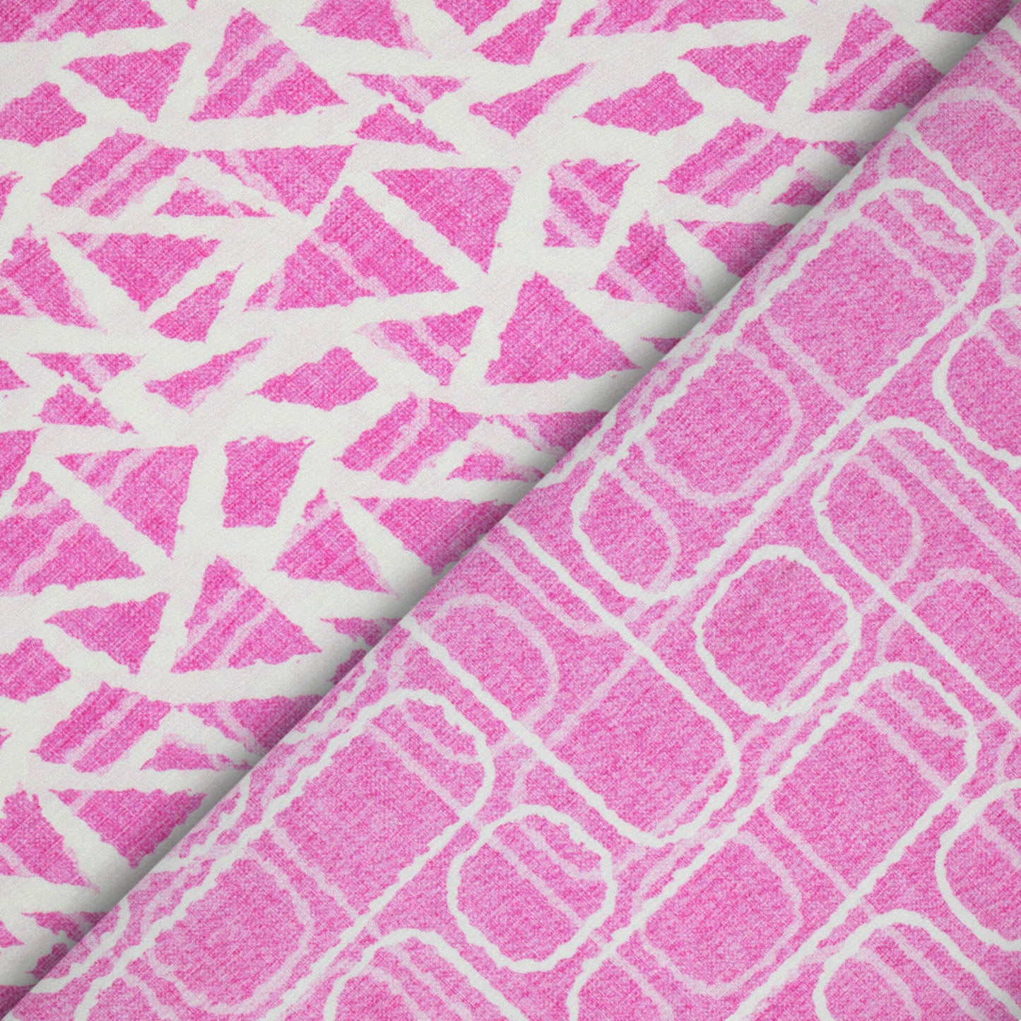 Persian Pink And White Geometric Pattern Digital Print Premium Lush Satin Fabric
