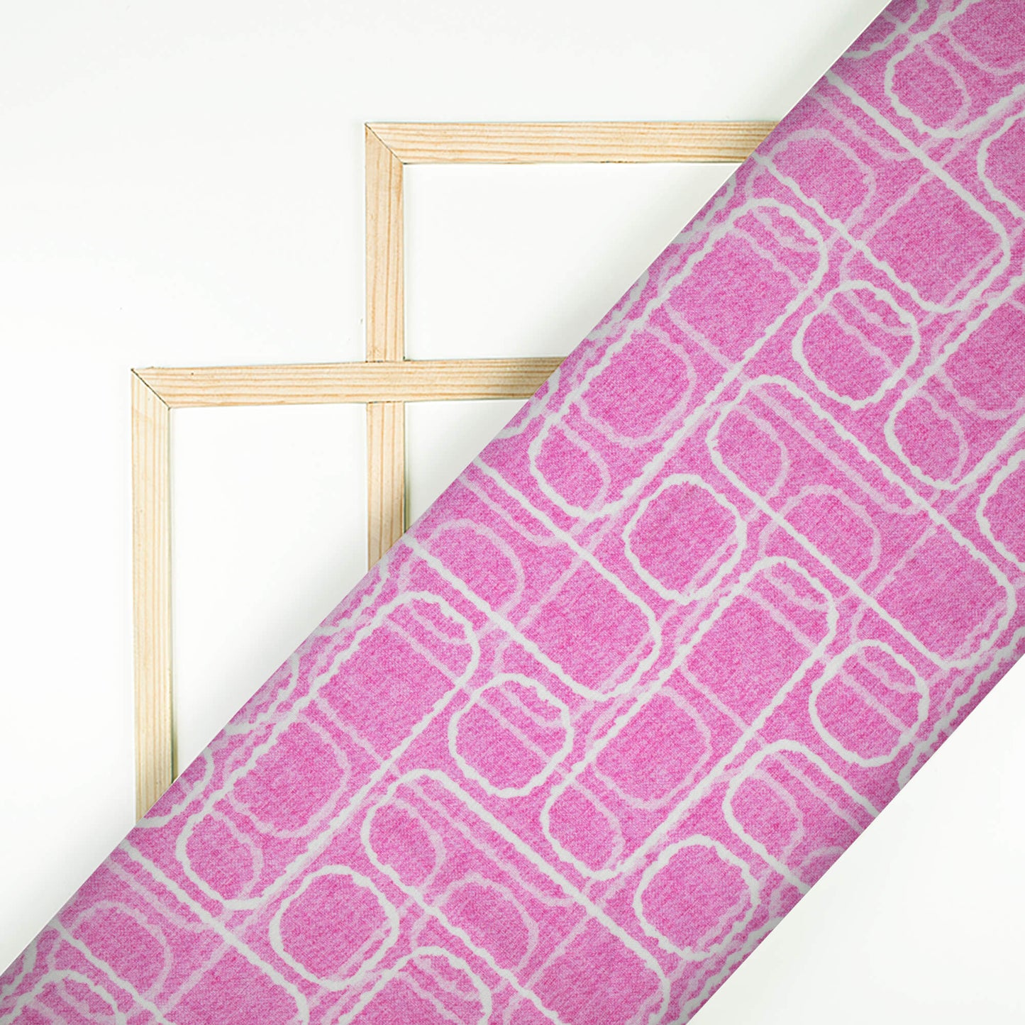 Persian Pink And White Geometric Pattern Digital Print Premium Lush Satin Fabric