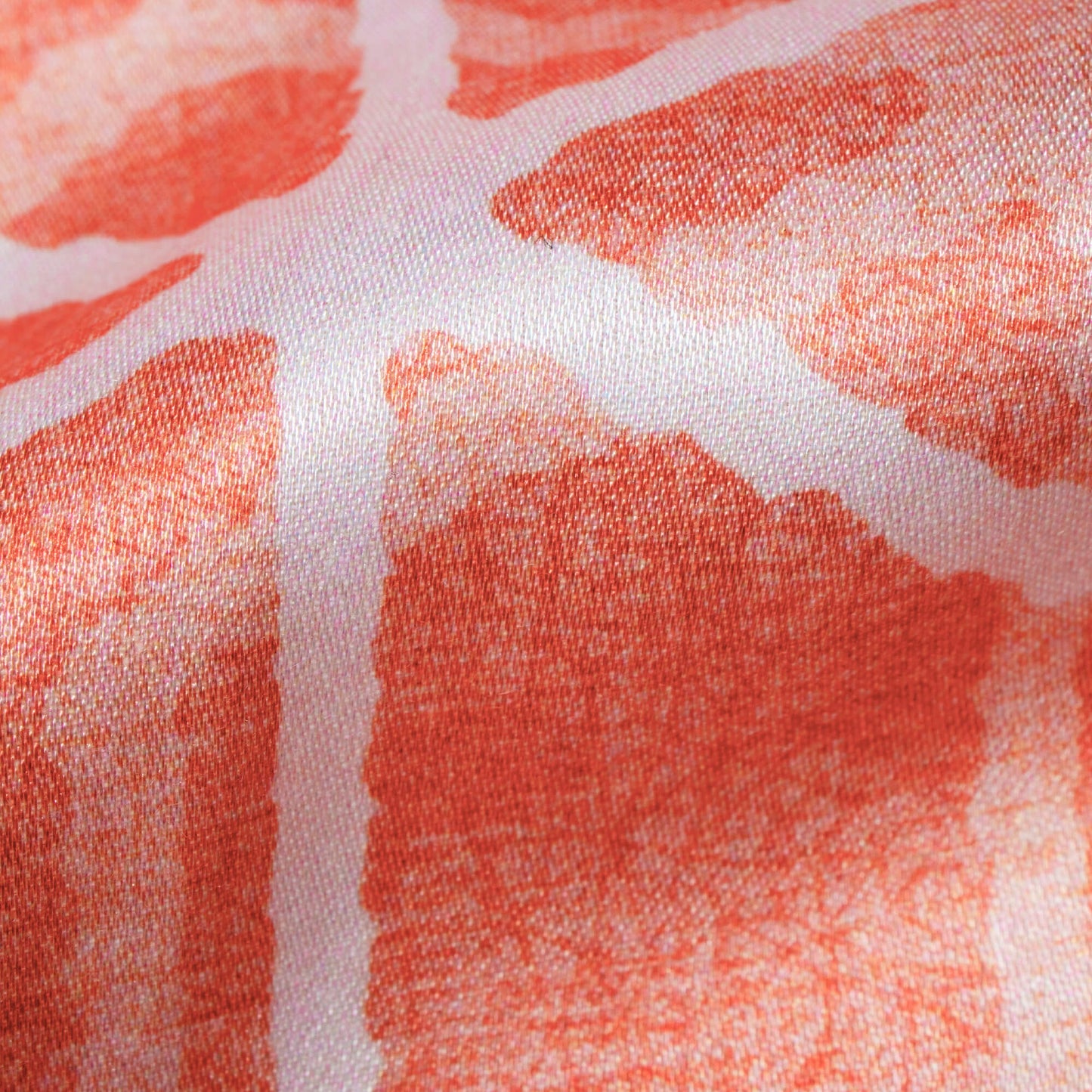 Coral Peach And White Geometric Pattern Digital Print Japan Satin Fabric