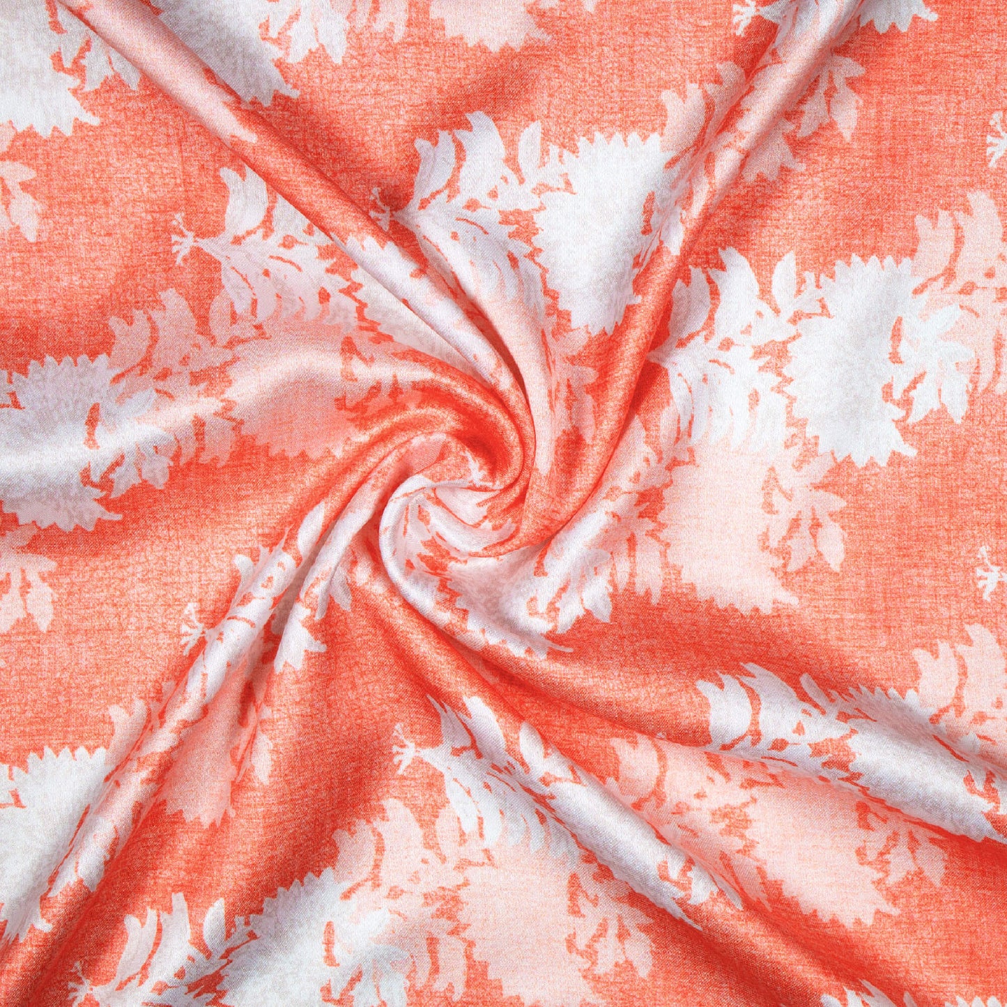Coral Peach And White Floral Pattern Digital Print Japan Satin Fabric