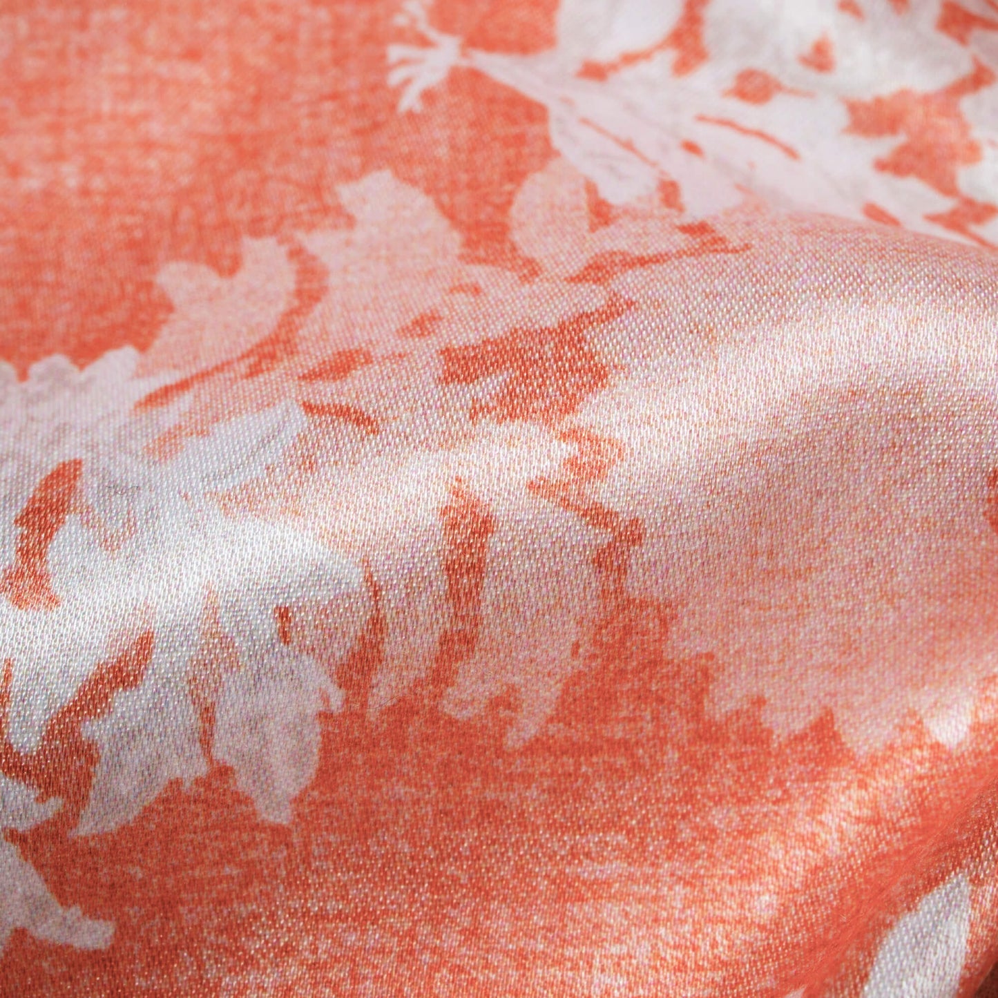 Coral Peach And White Floral Pattern Digital Print Japan Satin Fabric