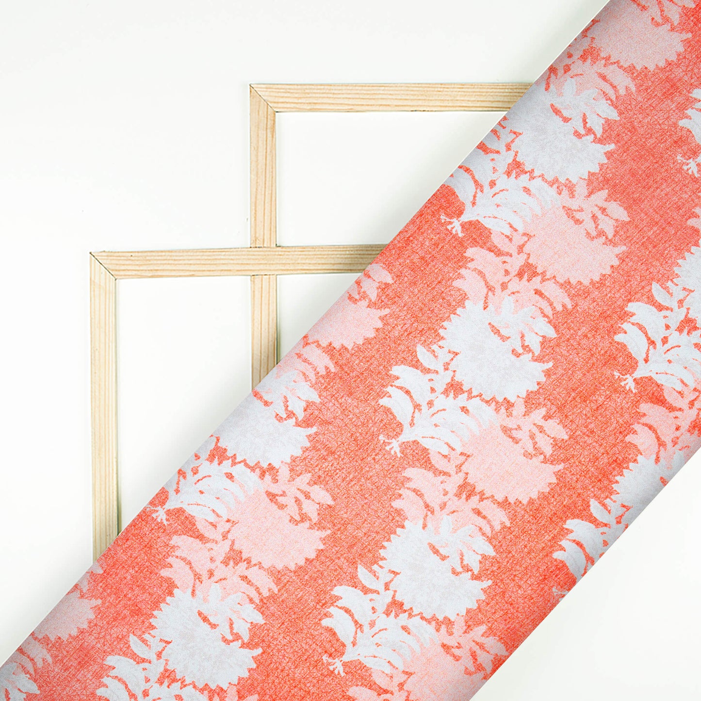 Coral Peach And White Floral Pattern Digital Print Japan Satin Fabric