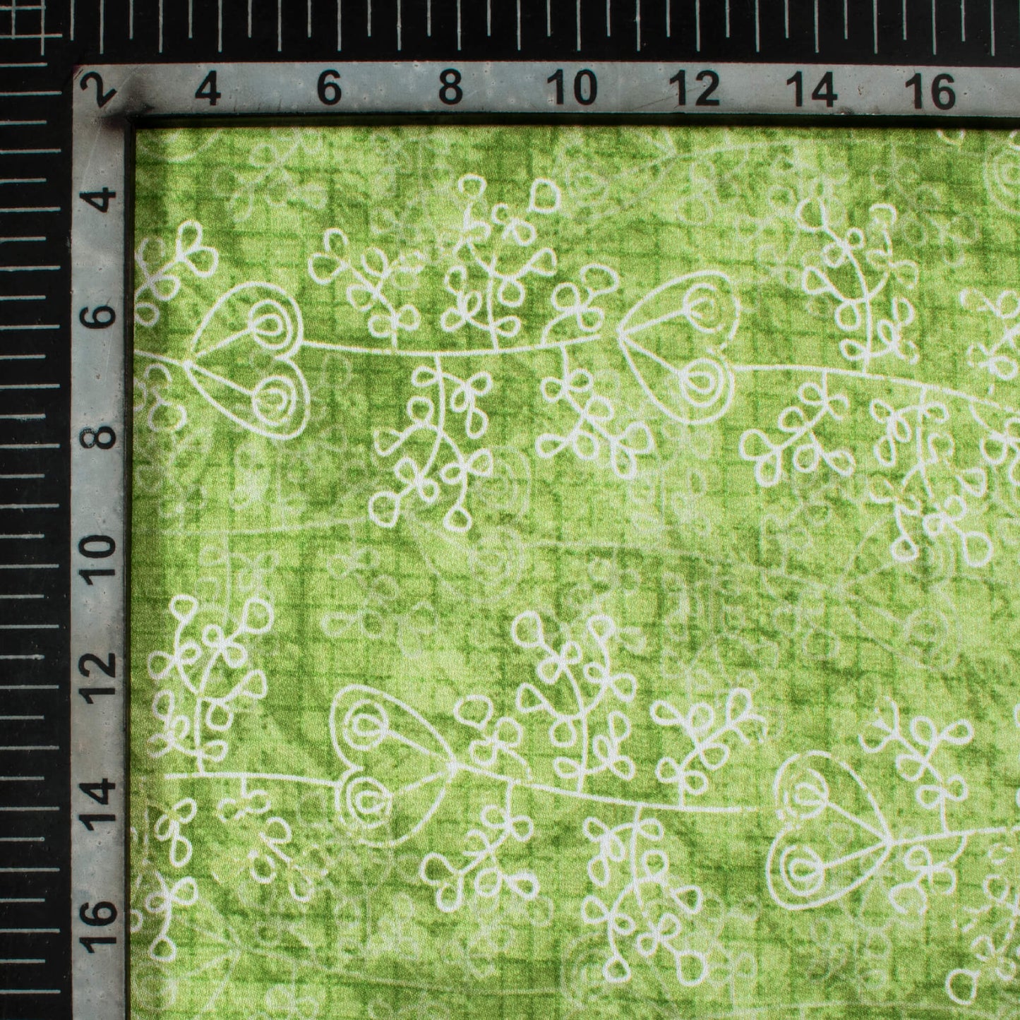Fern Green And White Floral Pattern Digital Print Japan Satin Fabric