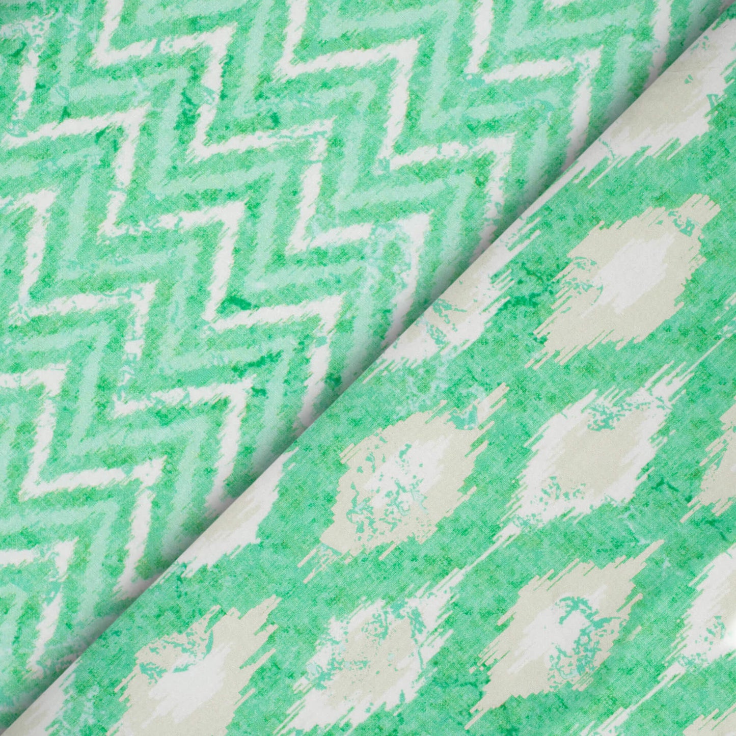 Mint Green And White Chevron Pattern Digital Print Japan Satin Fabric