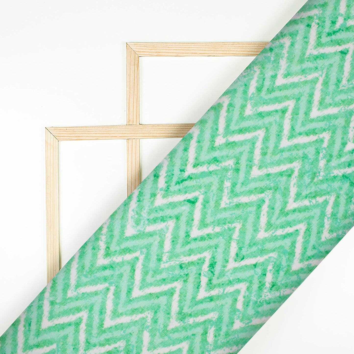 Mint Green And White Chevron Pattern Digital Print Japan Satin Fabric