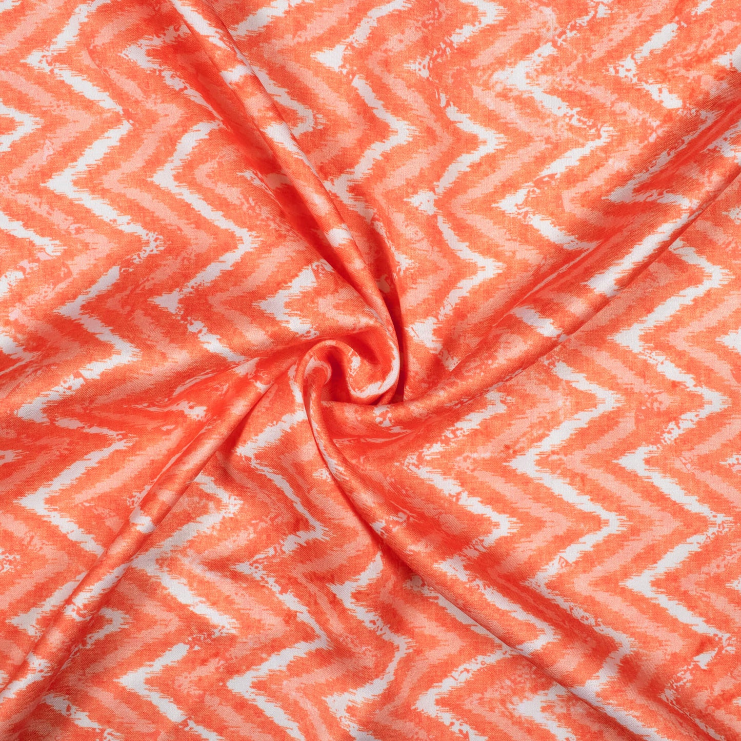 Salmon Orange And White Chevron Pattern Digital Print Japan Satin Fabric