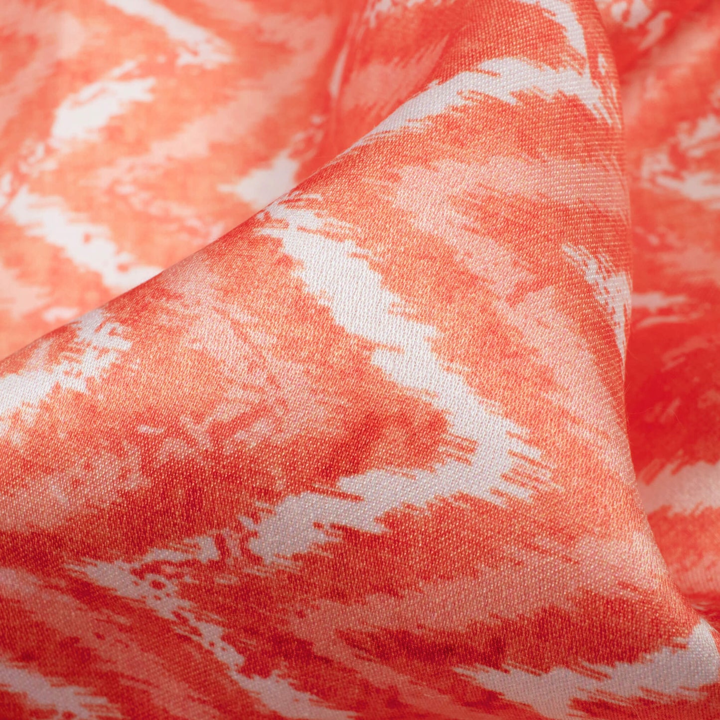 Salmon Orange And White Chevron Pattern Digital Print Japan Satin Fabric